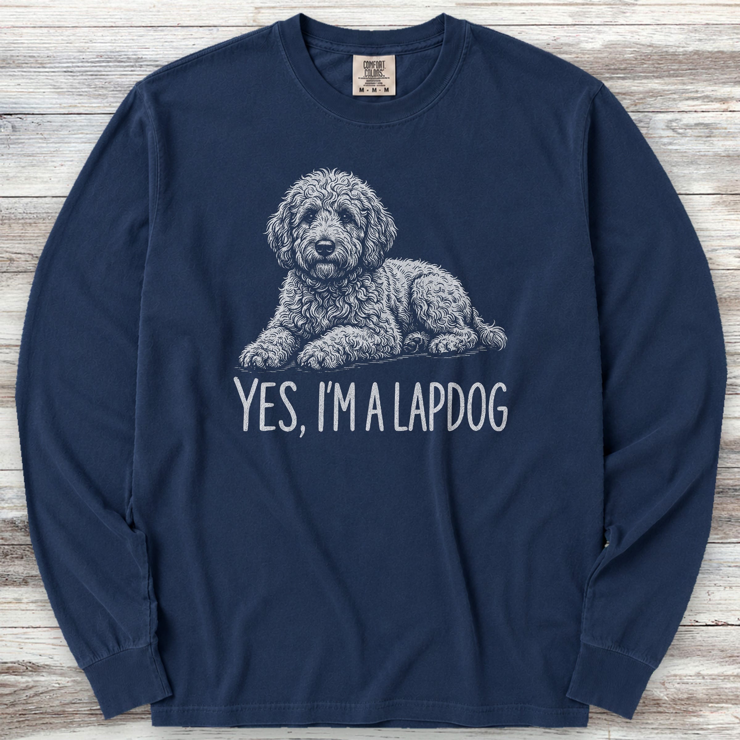 Doodle Lapdog Long Sleeve Tee - True Navy