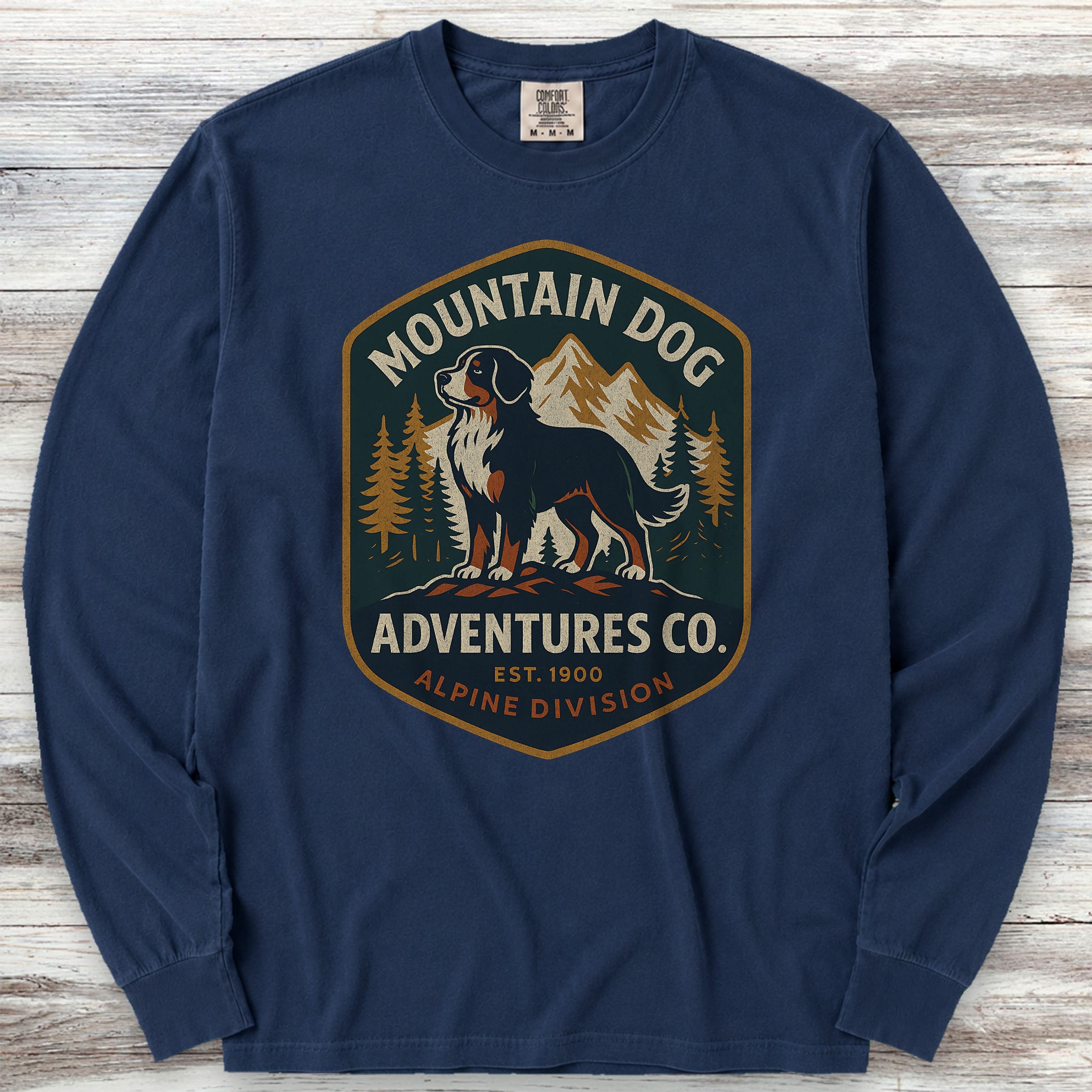 Bernese Mountain Dog Adventures Long Sleeve Tee - True Navy