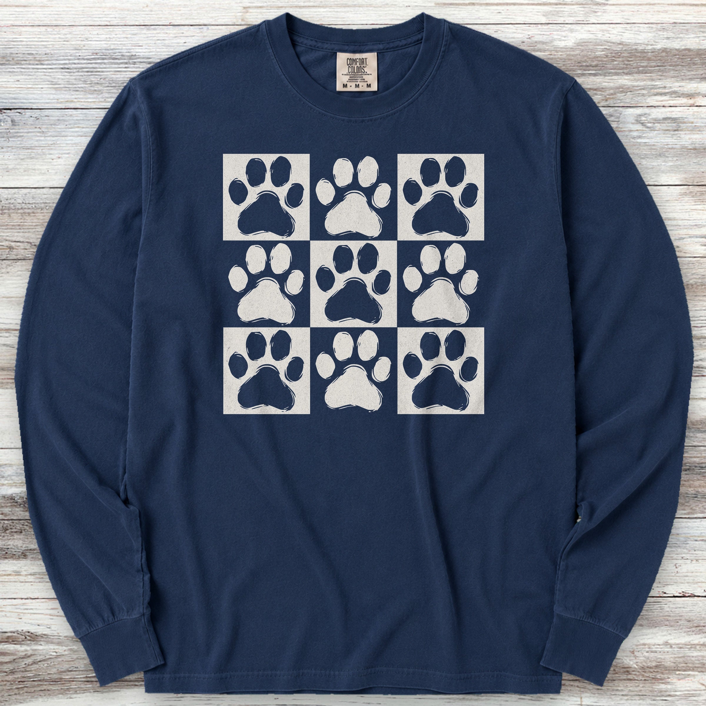 Paw Prints Long Sleeve Tee - True Navy