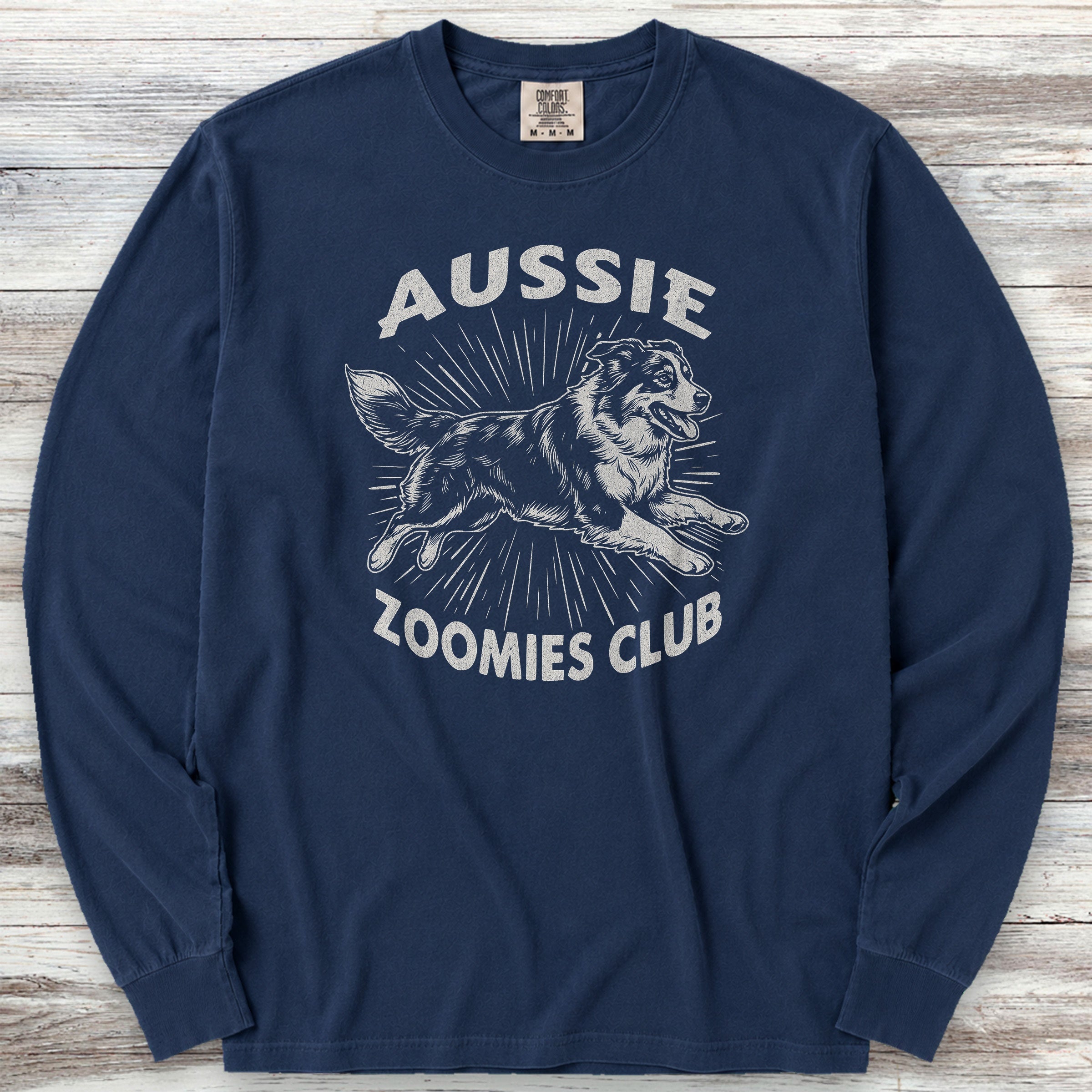 Australian Shepherd Zoomies Long Sleeve Tee - True Navy