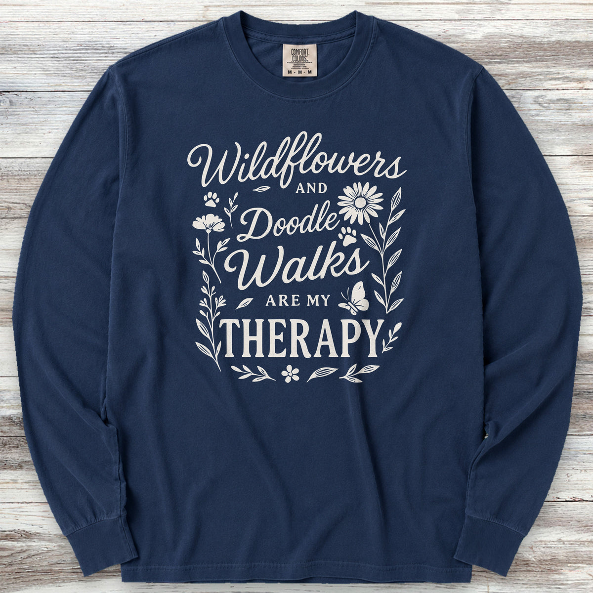 Doodle Walks & Wildflowers Long Sleeve Tee - True Navy