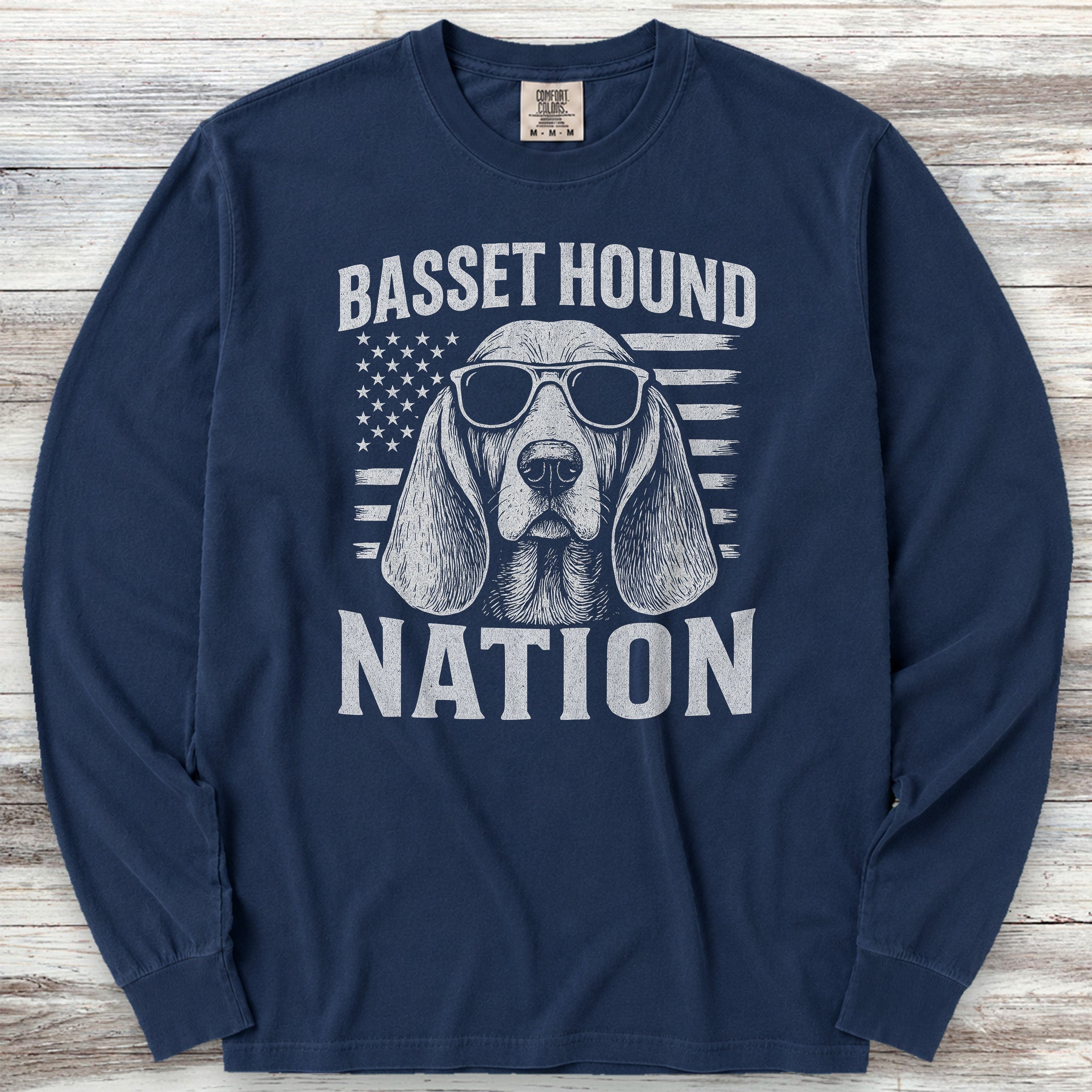 Basset Hound Nation Long Sleeve Tee - True Navy