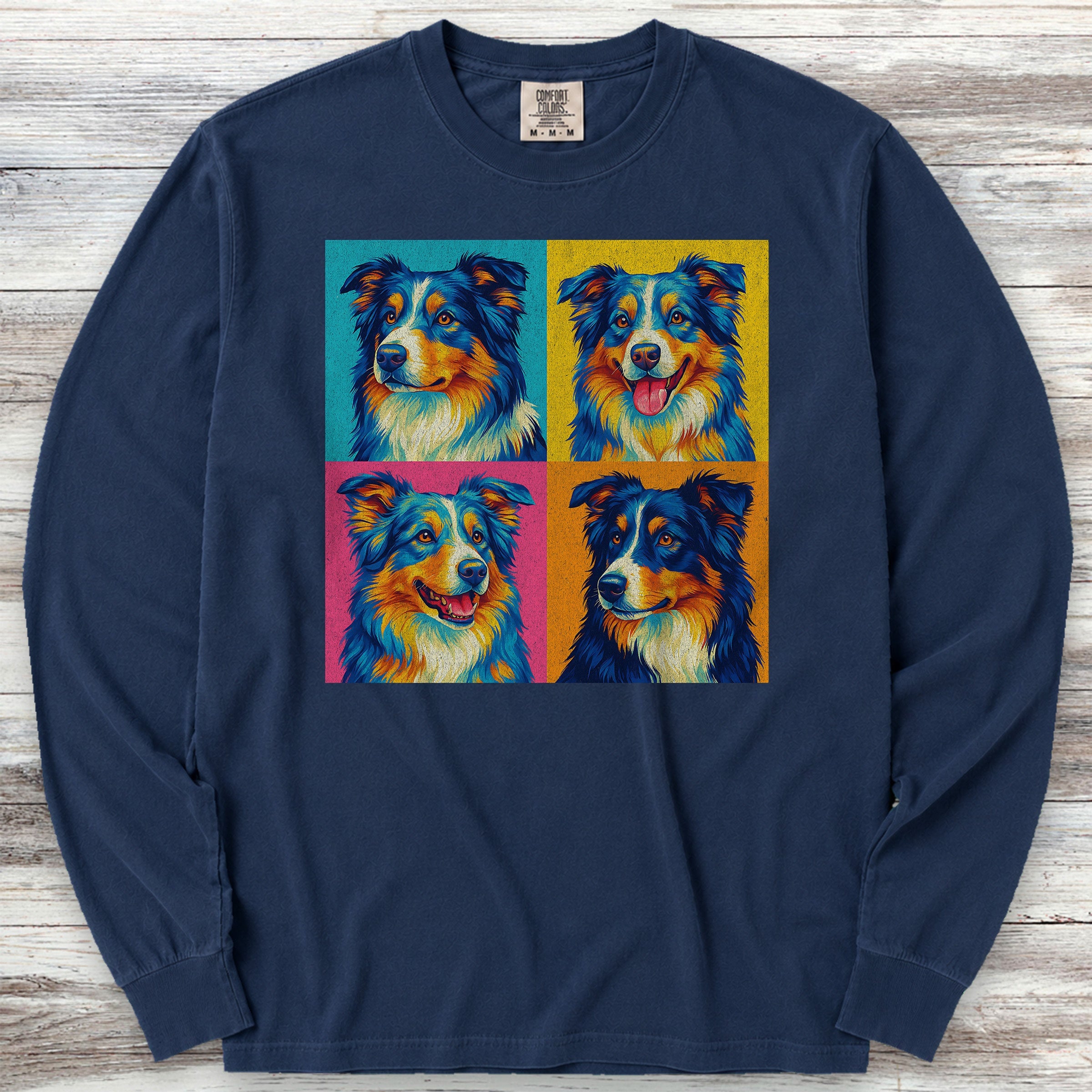 Australian Shepherd Pop Art Long Sleeve Tee - True Navy