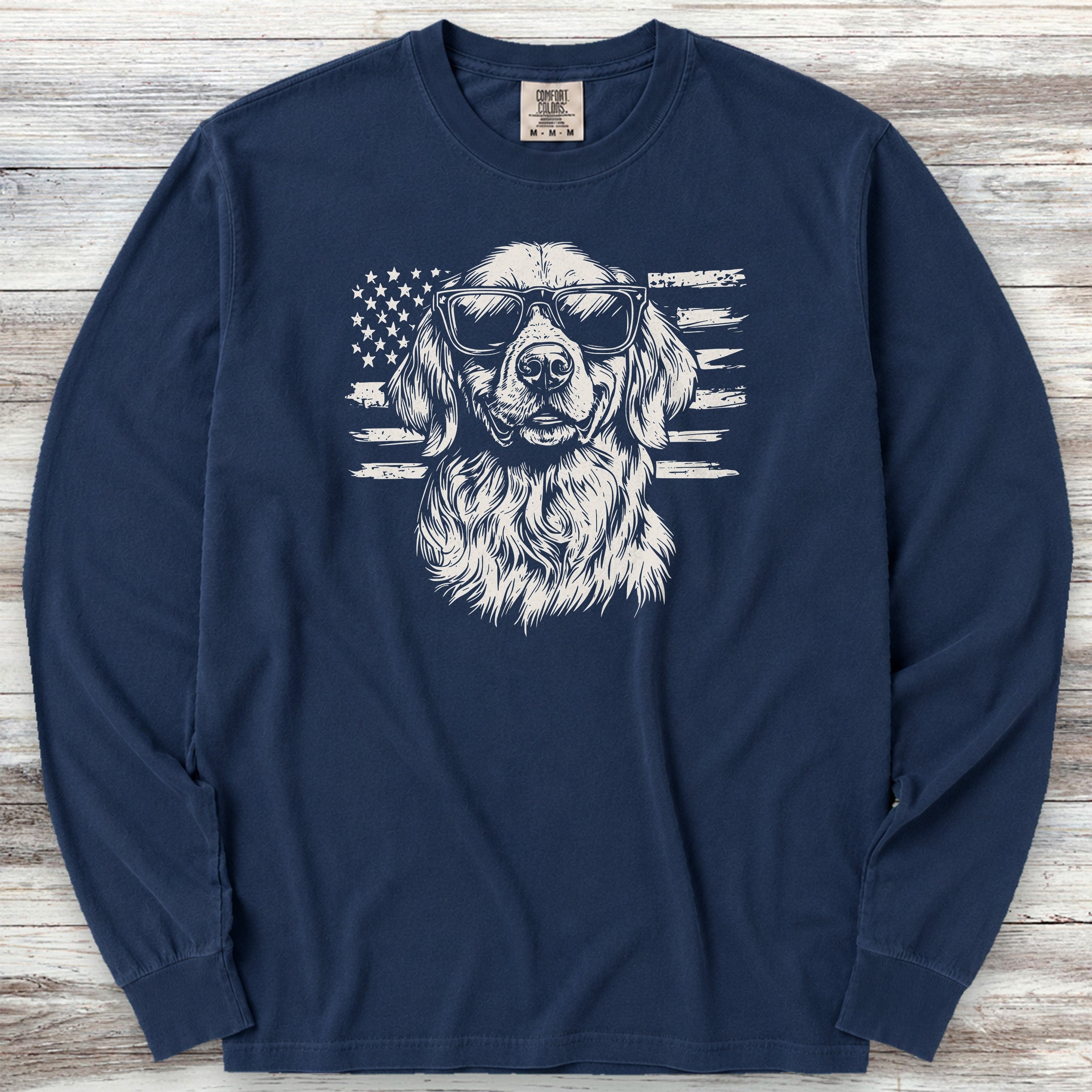 Golden Retriever Flag Long Sleeve Tee - True Navy