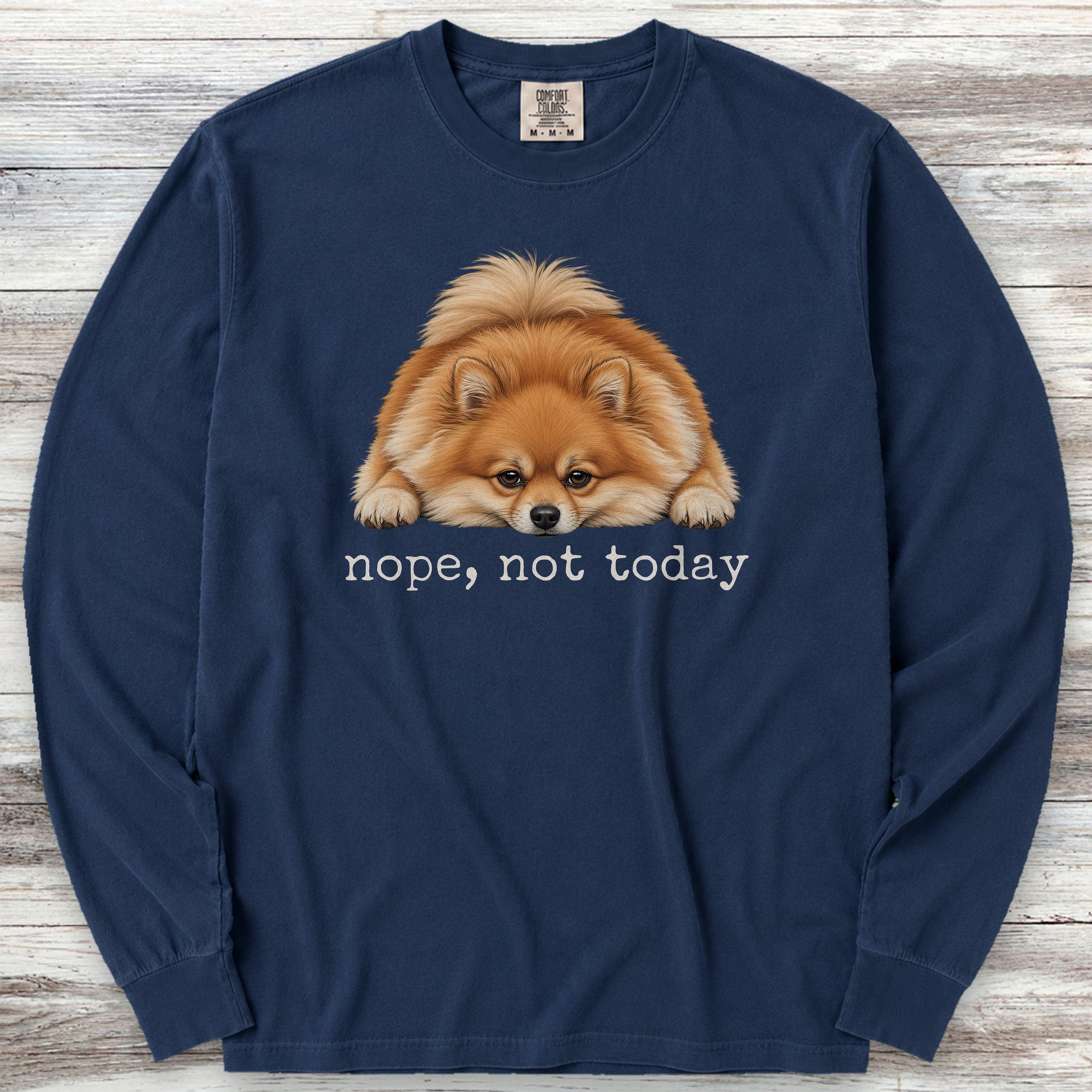 Pomeranian Nope Long Sleeve Tee - True Navy