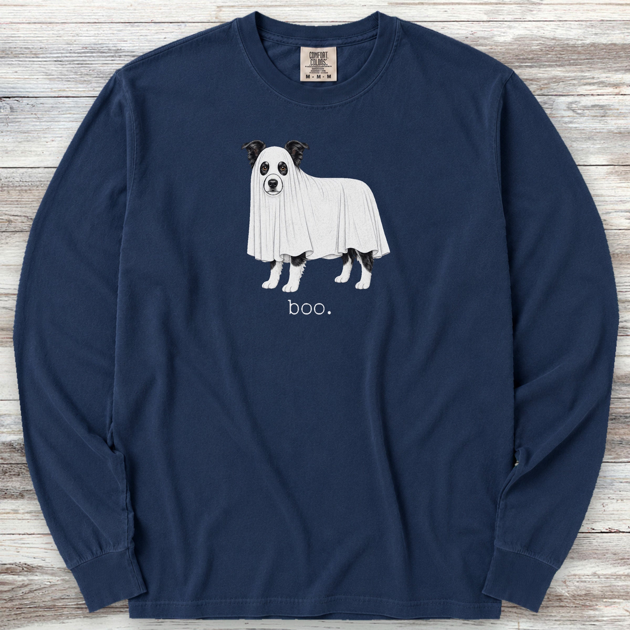 Border Collie Boo Long Sleeve Tee - True Navy
