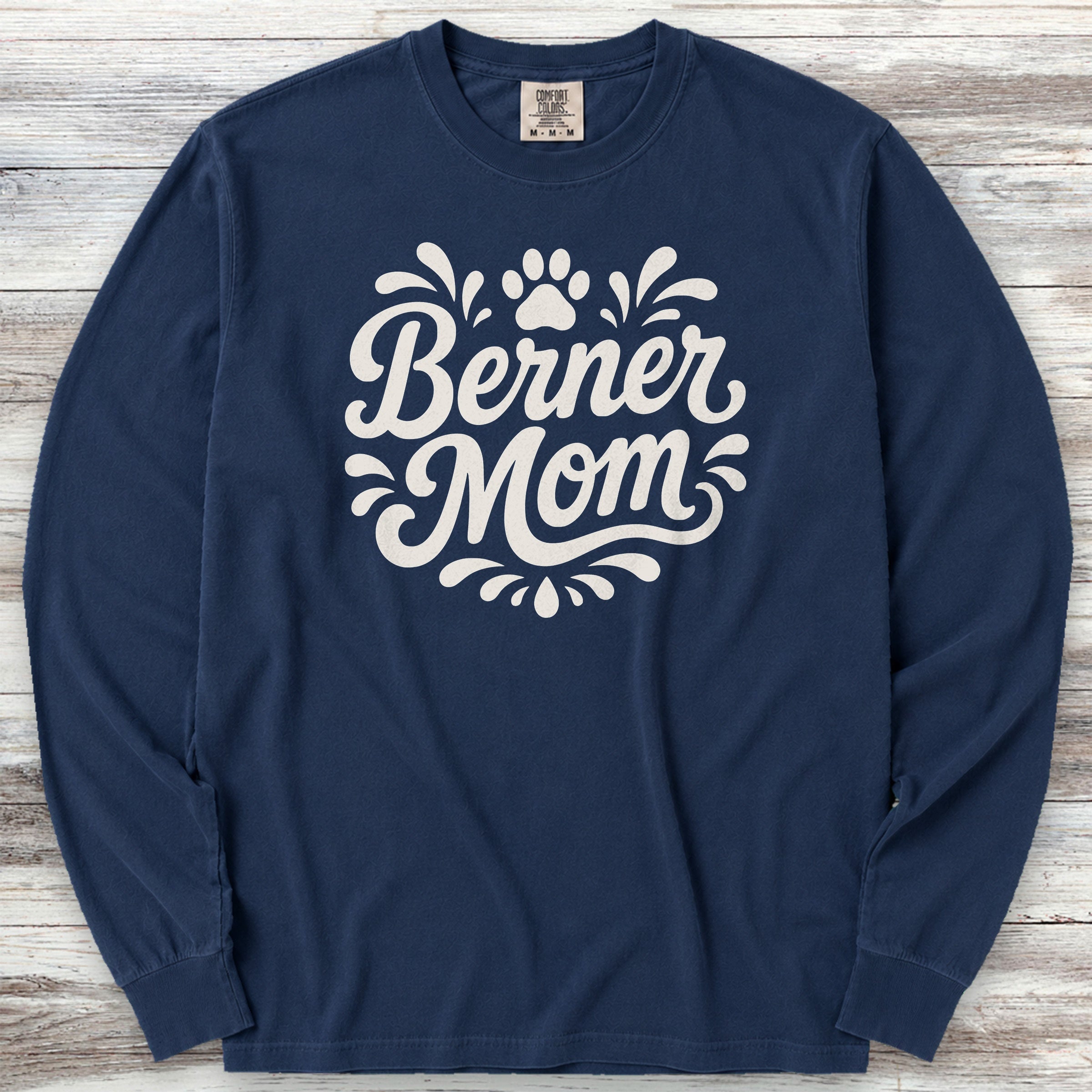 Bernese Mountain Dog Groovy Mom Long Sleeve Tee - True Navy