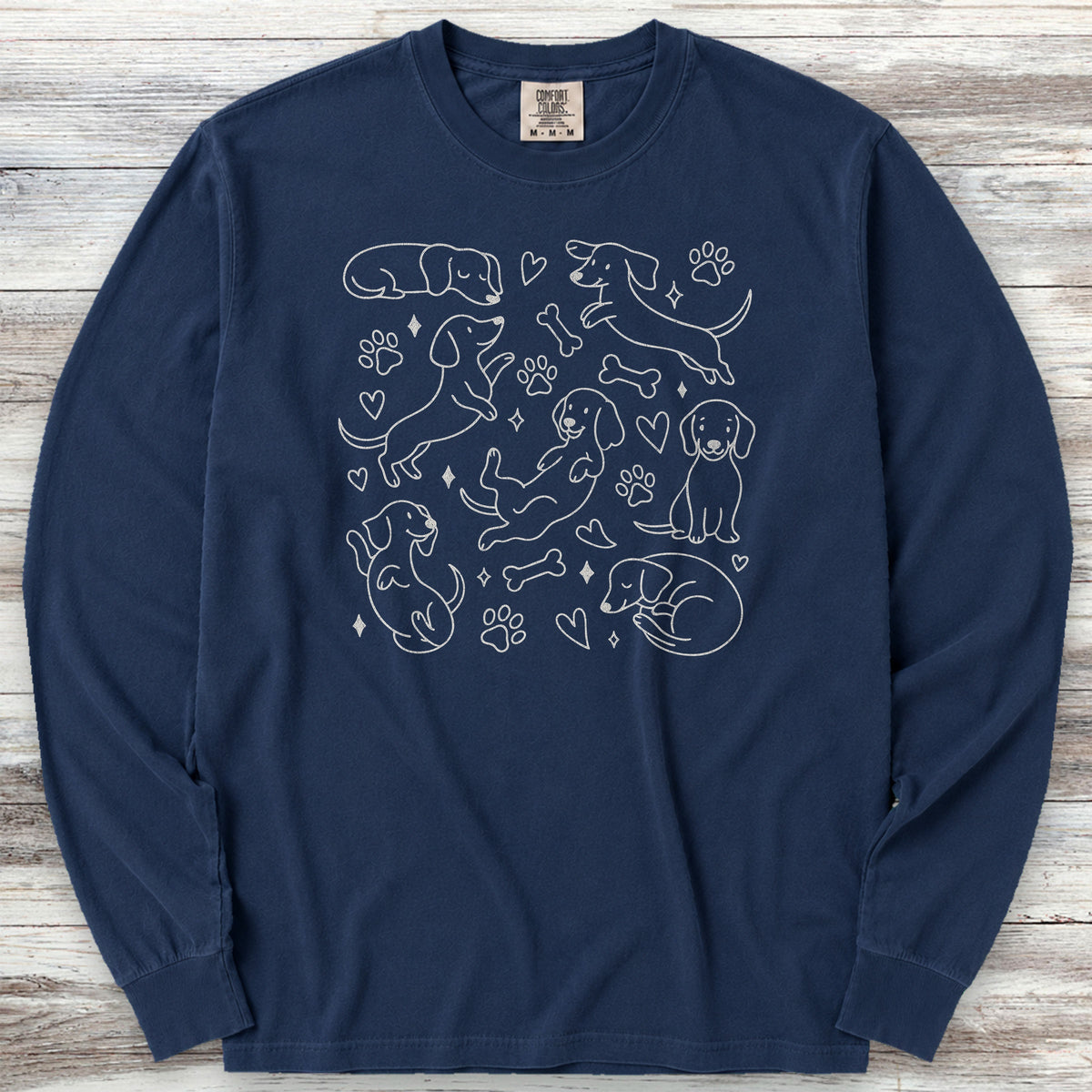 Dachshund Doodles Long Sleeve Tee - True Navy