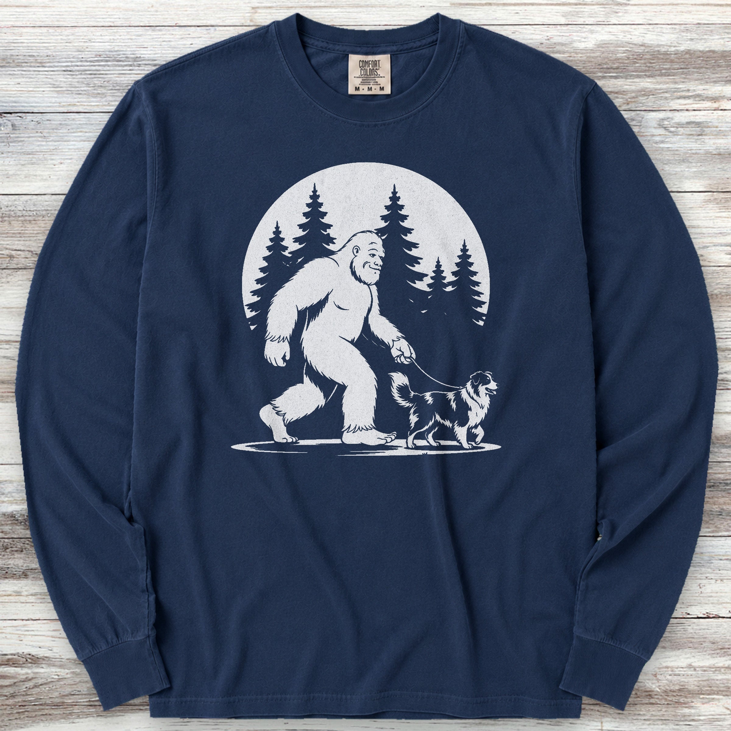 Australian Shepherd Bigfoot Long Sleeve Tee - True Navy