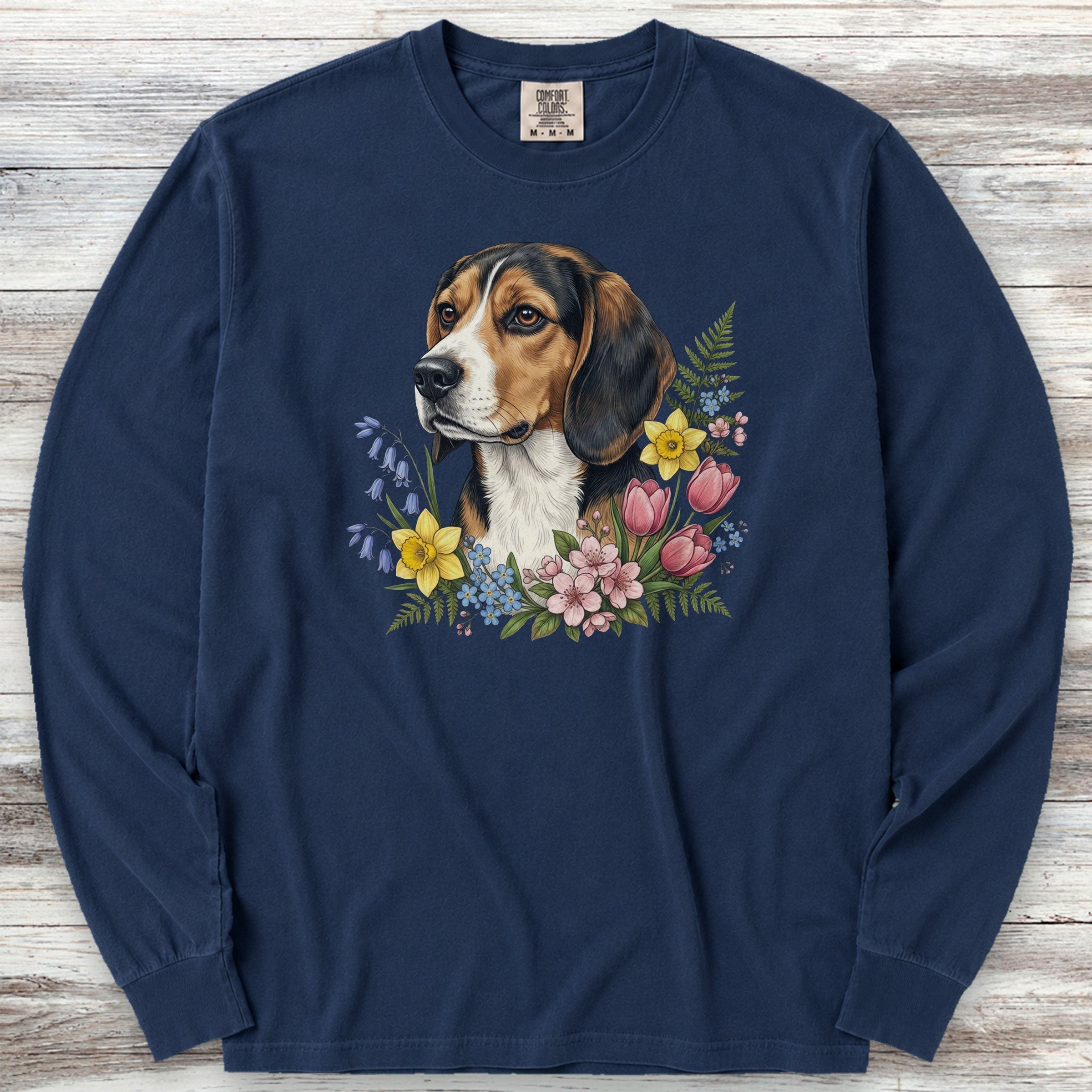 Beagle Spring Portrait Long Sleeve Tee - True Navy