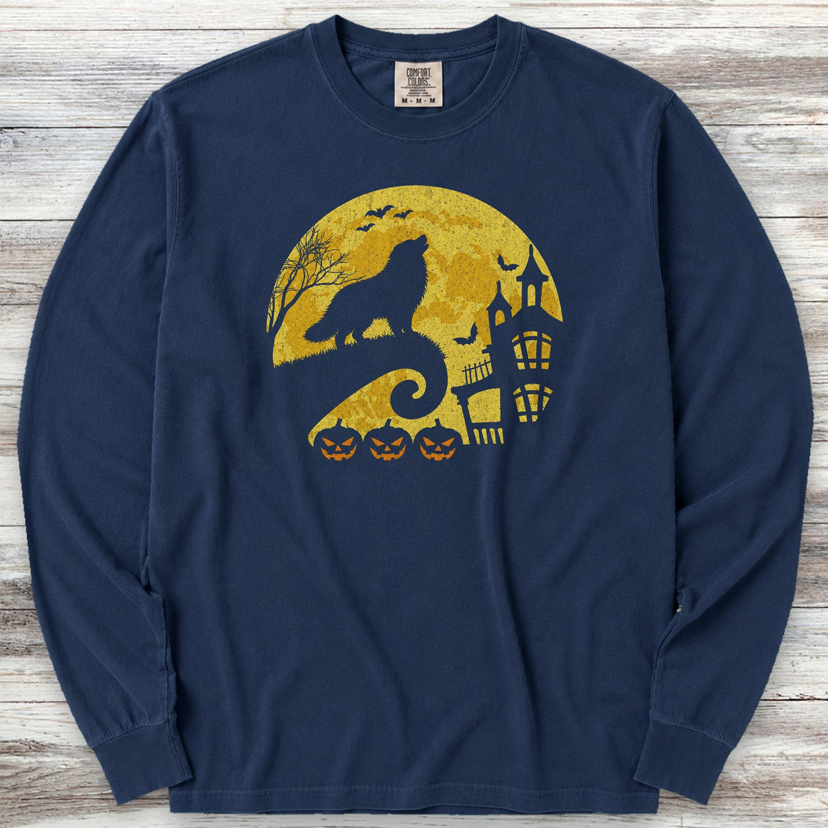 Great Pyrenees Halloween Moon Long Sleeve Tee - True Navy