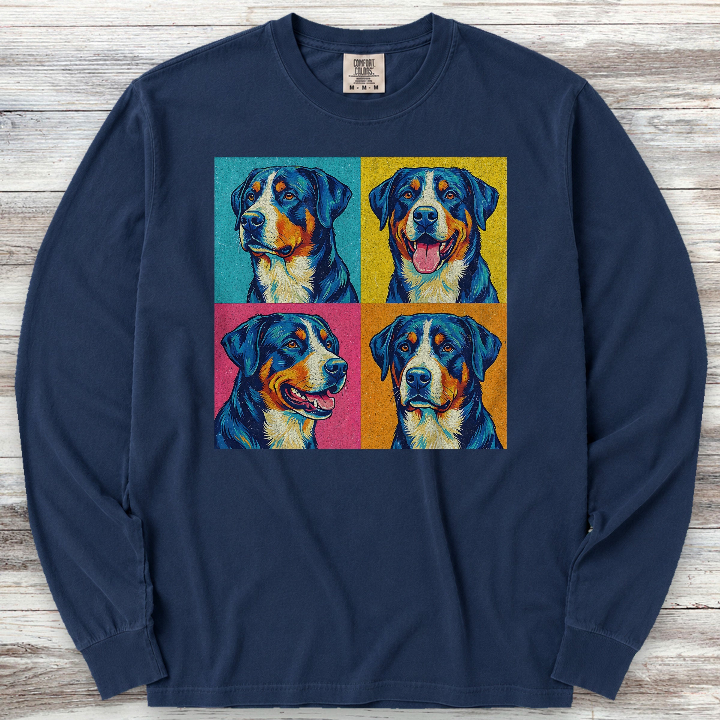 Swiss Mountain Dog Pop Art Long Sleeve Tee - True Navy
