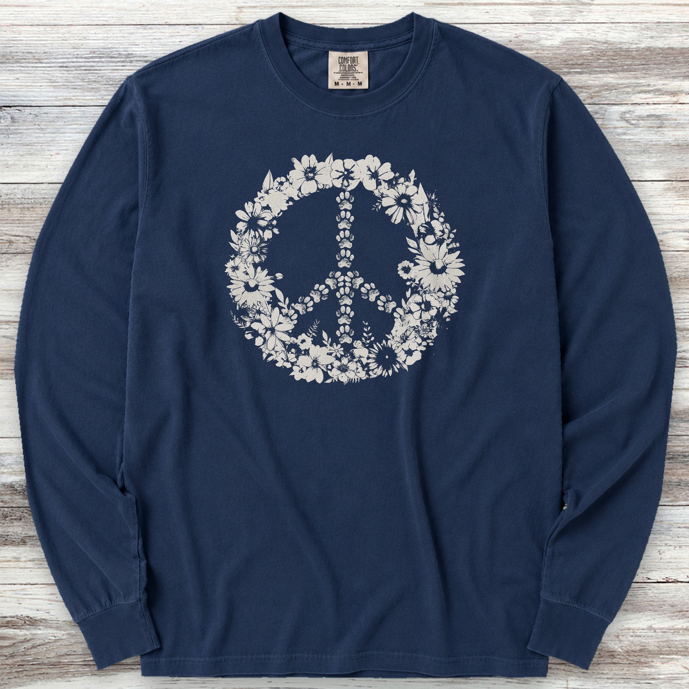 Vintage Floral Peace Long Sleeve Tee - True Navy