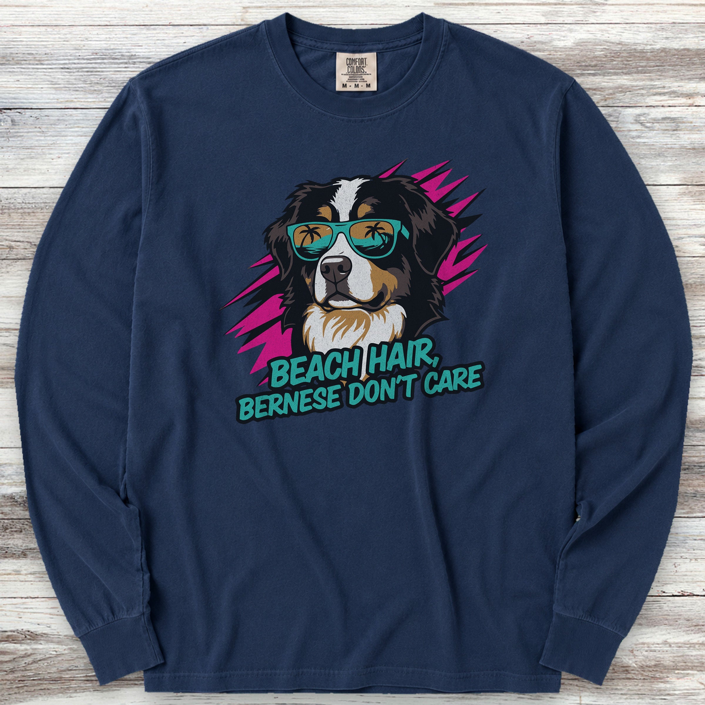 Bernese Mountain Dog Beach Hair Long Sleeve Tee - True Navy