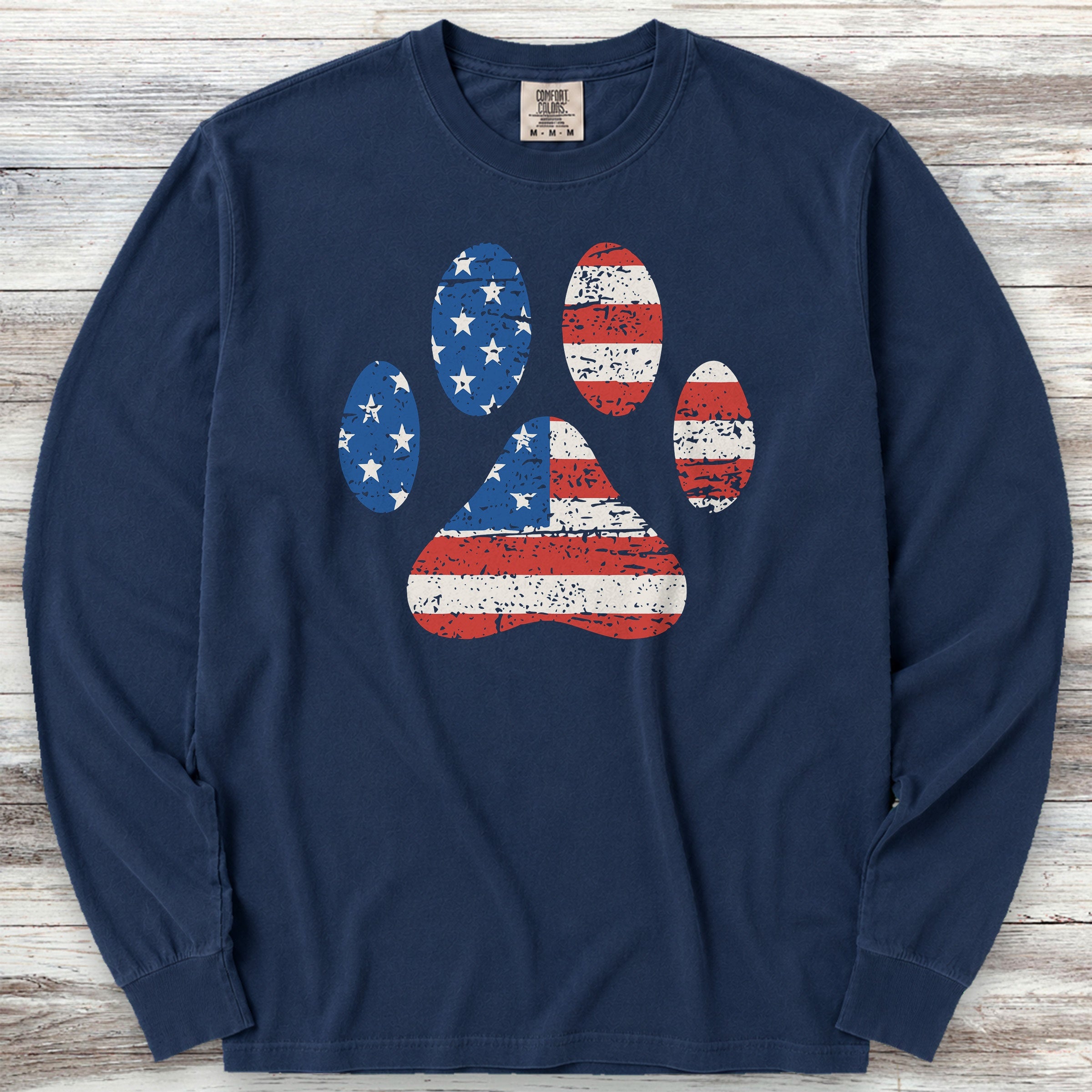 Stars & Stripes Paw Print Long Sleeve Tee - True Navy