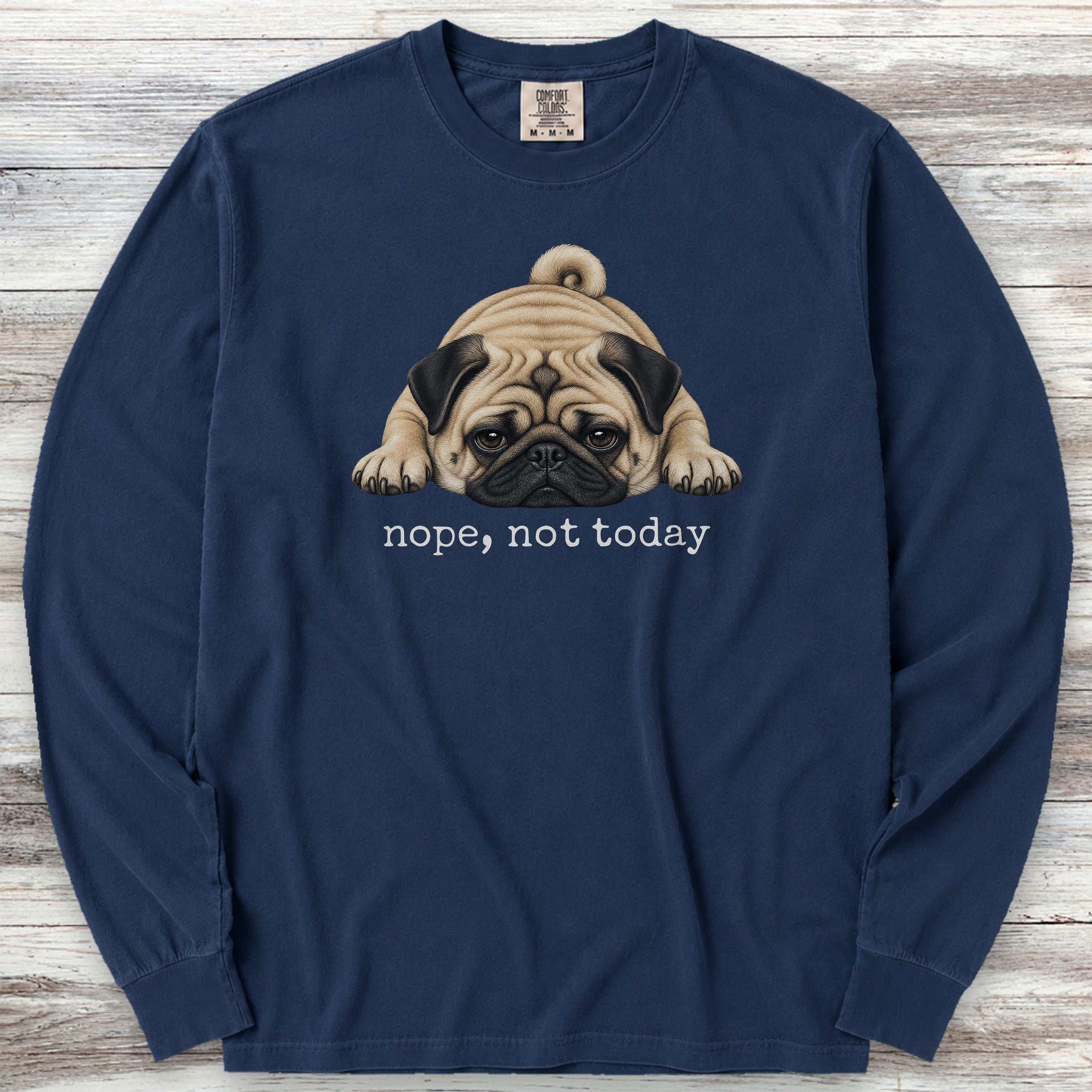 Pug Nope Long Sleeve Tee - True Navy