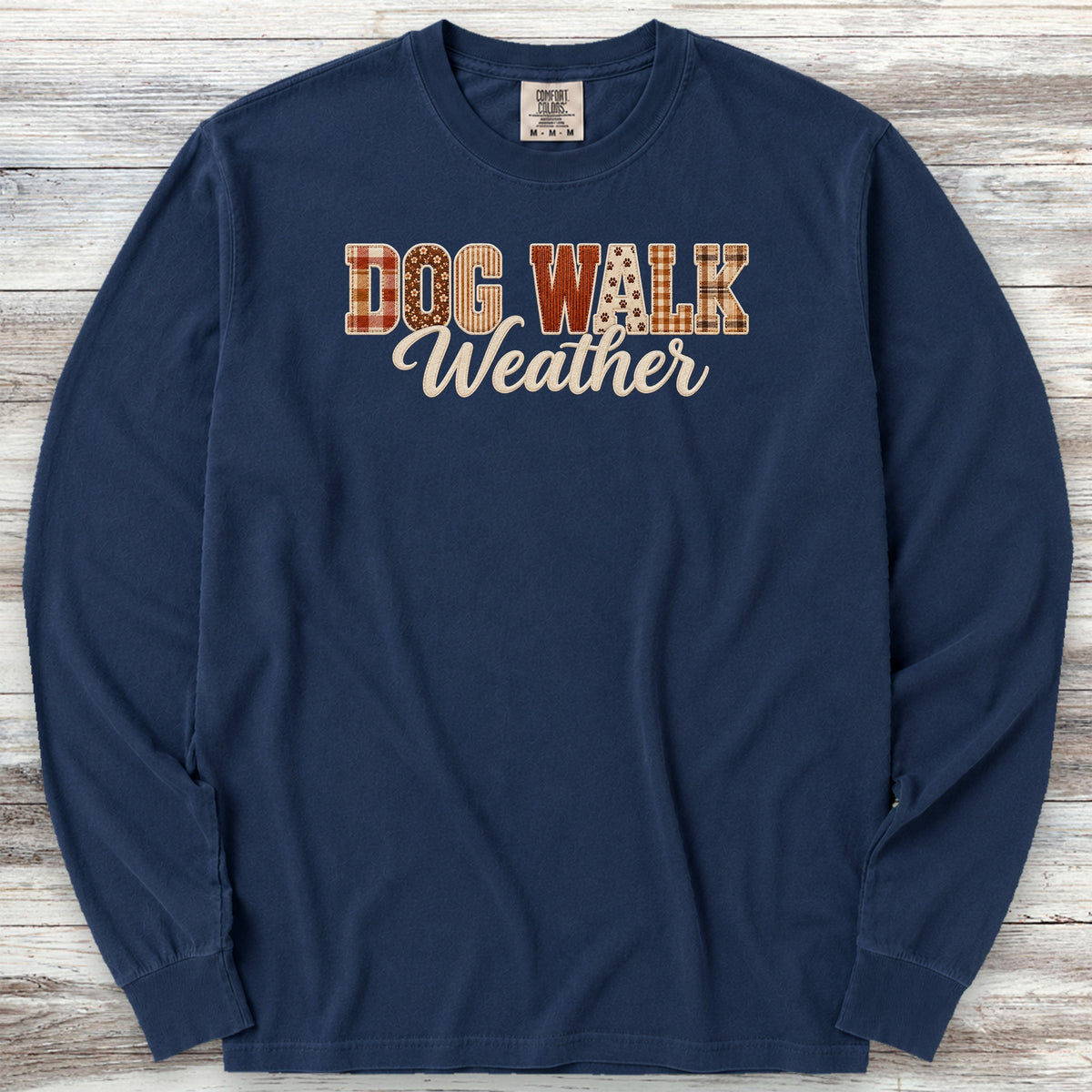 Dog Walk Weather Faux Patchwork Long Sleeve Tee - True Navy