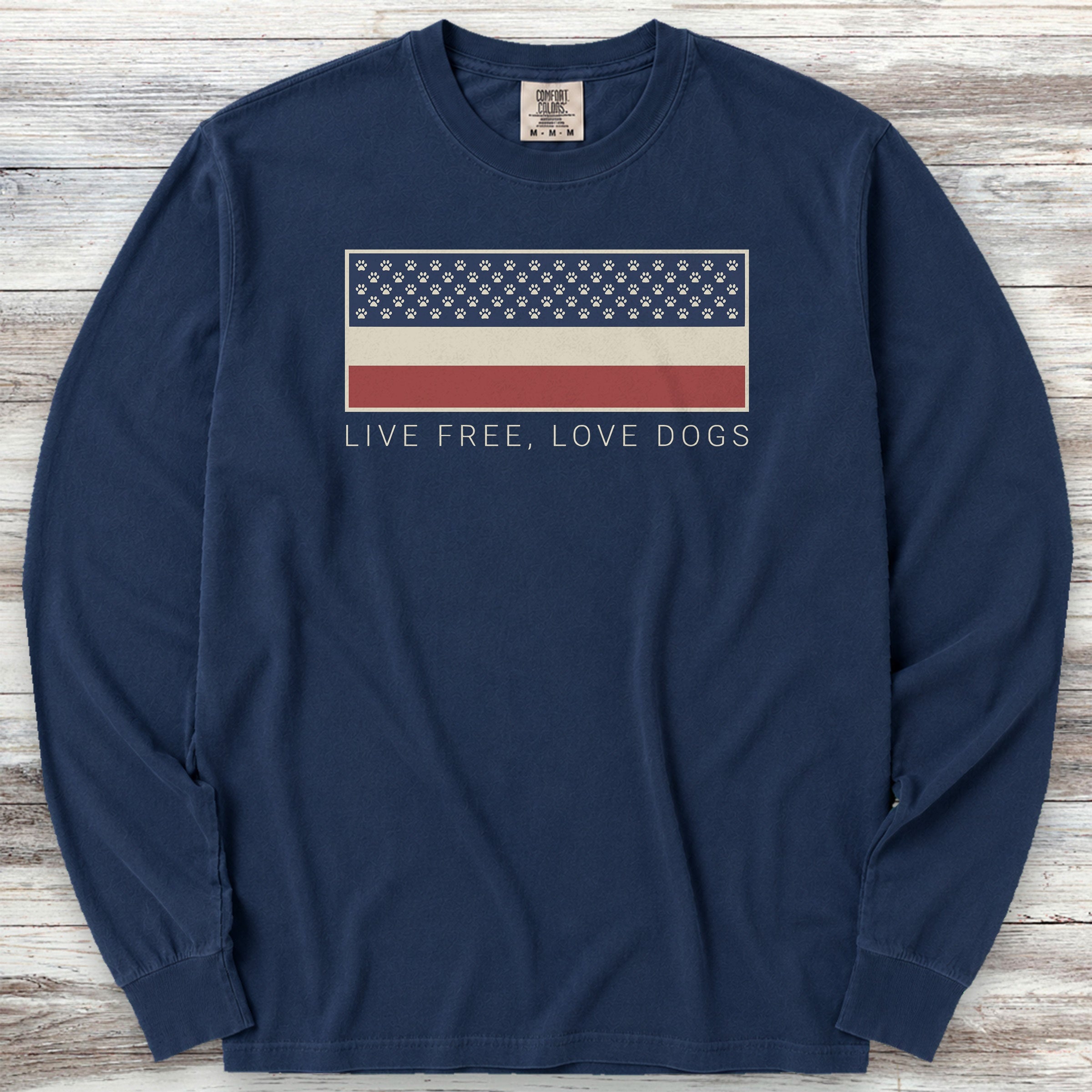 Live Free Love Dogs Long Sleeve Tee - True Navy