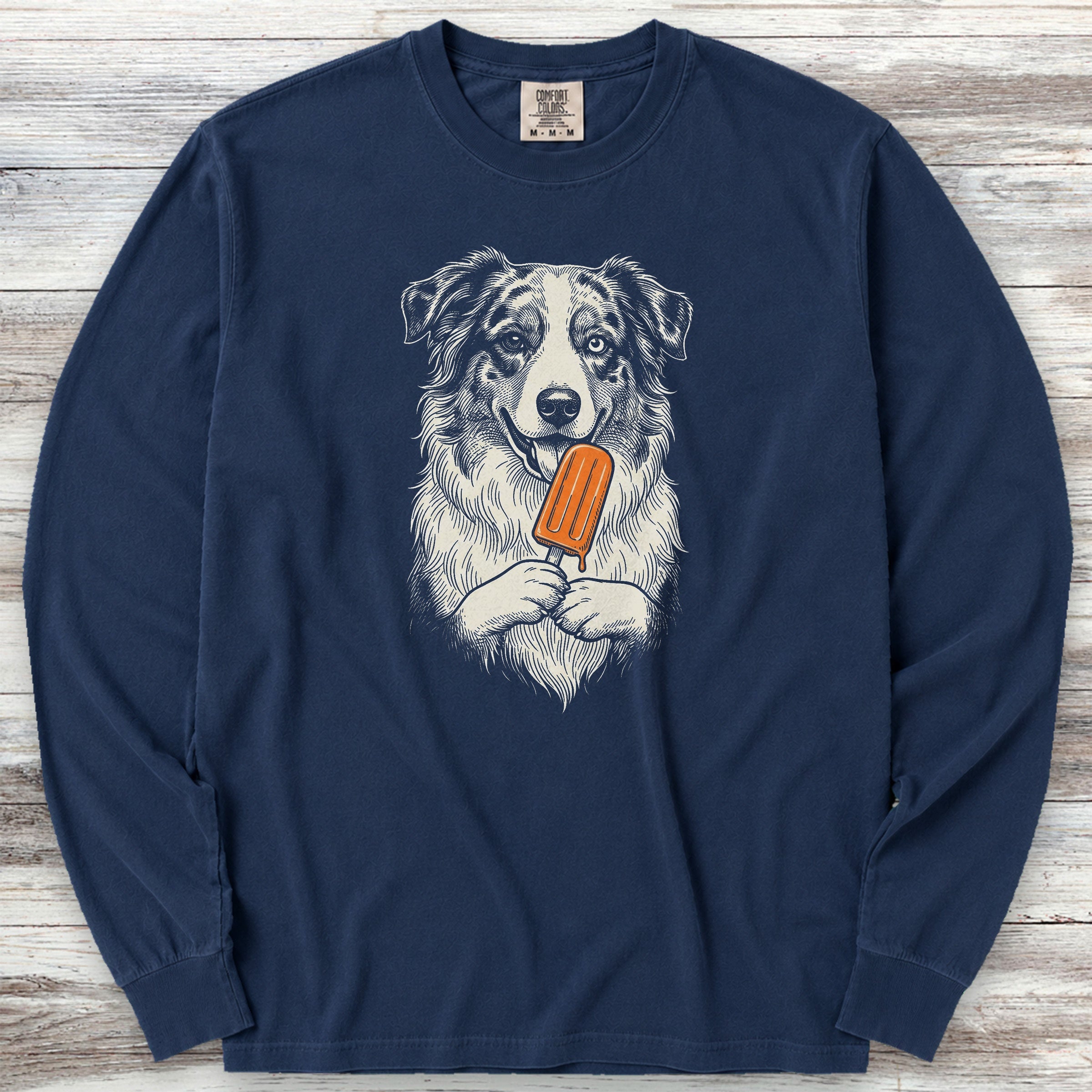 Australian Shepherd Pupsicle Long Sleeve Tee - True Navy