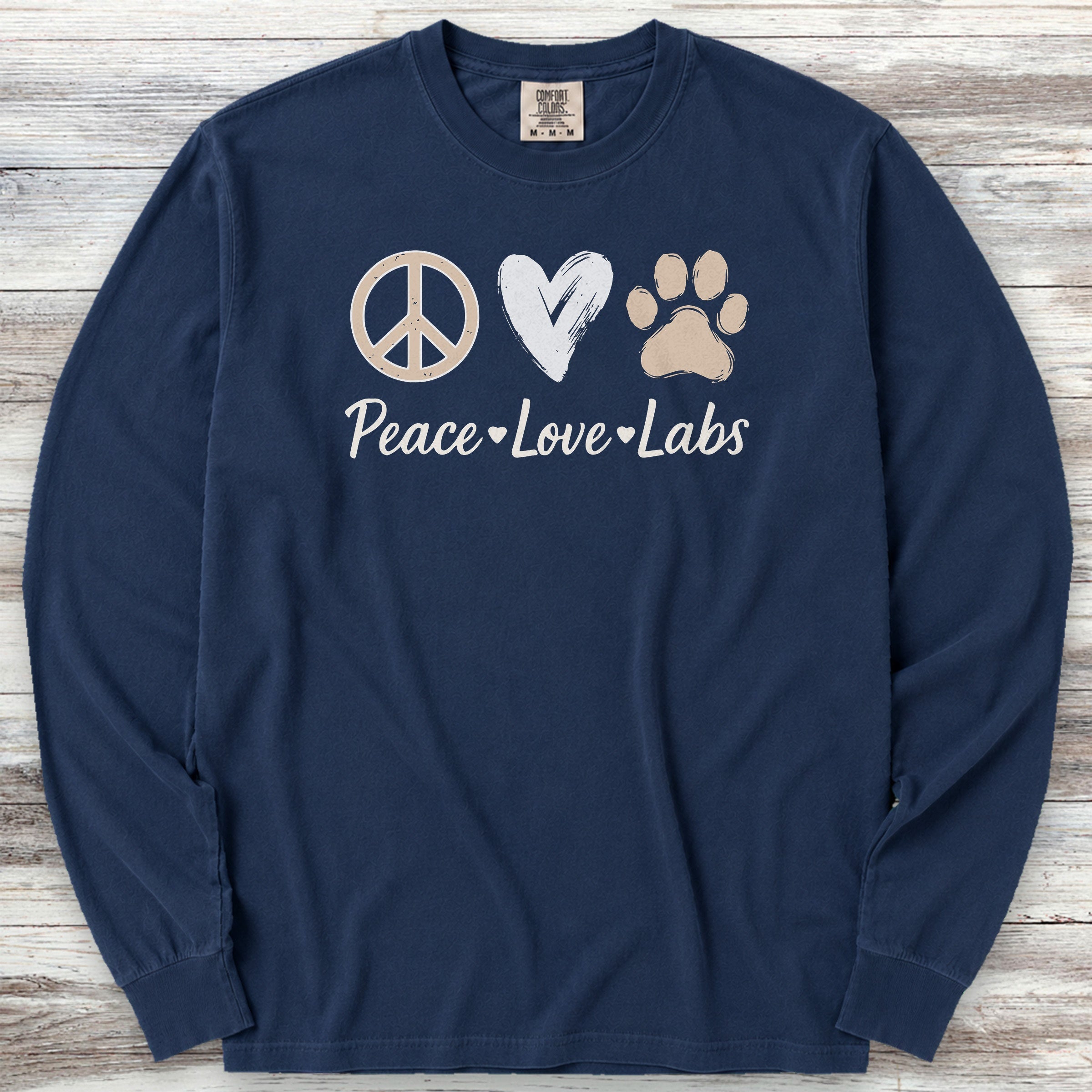 Labrador Retriever Lab Peace Long Sleeve Tee - True Navy
