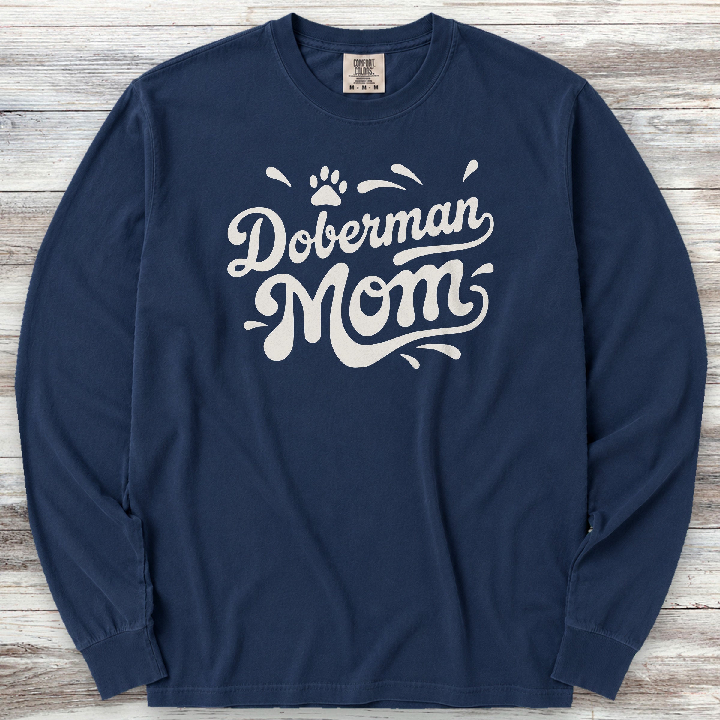 Doberman Groovy Mom Long Sleeve Tee - True Navy