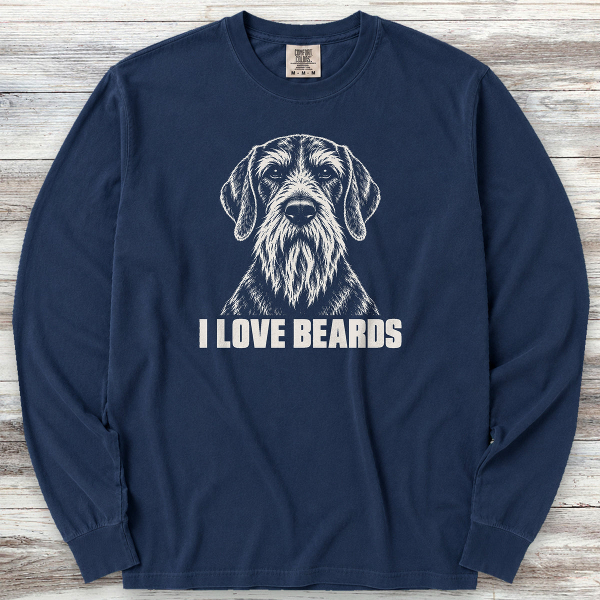 German Wirehaired Pointer I Love Beards Long Sleeve Tee - True Navy