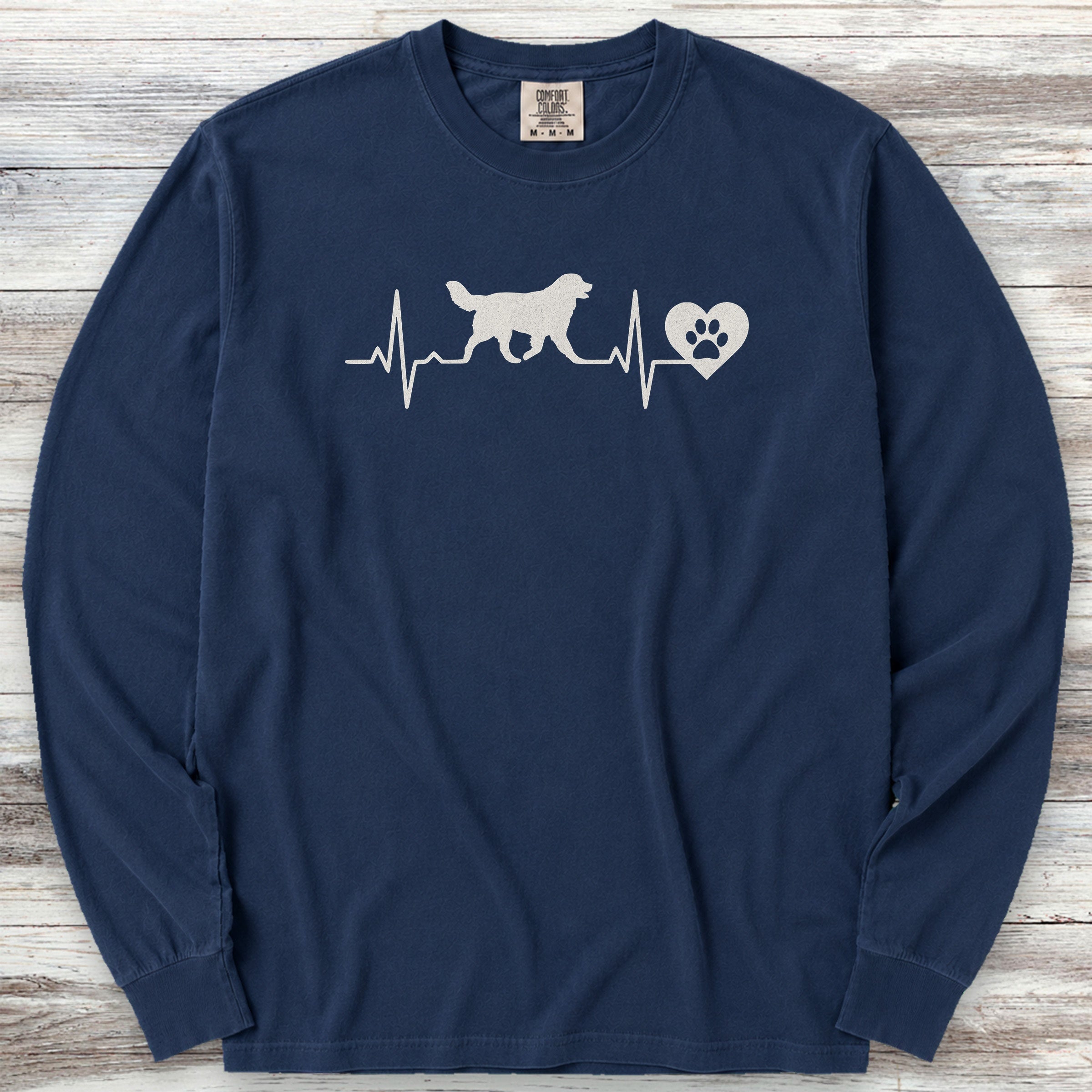 Bernese Mountain Dog Heartbeat Long Sleeve Tee - True Navy
