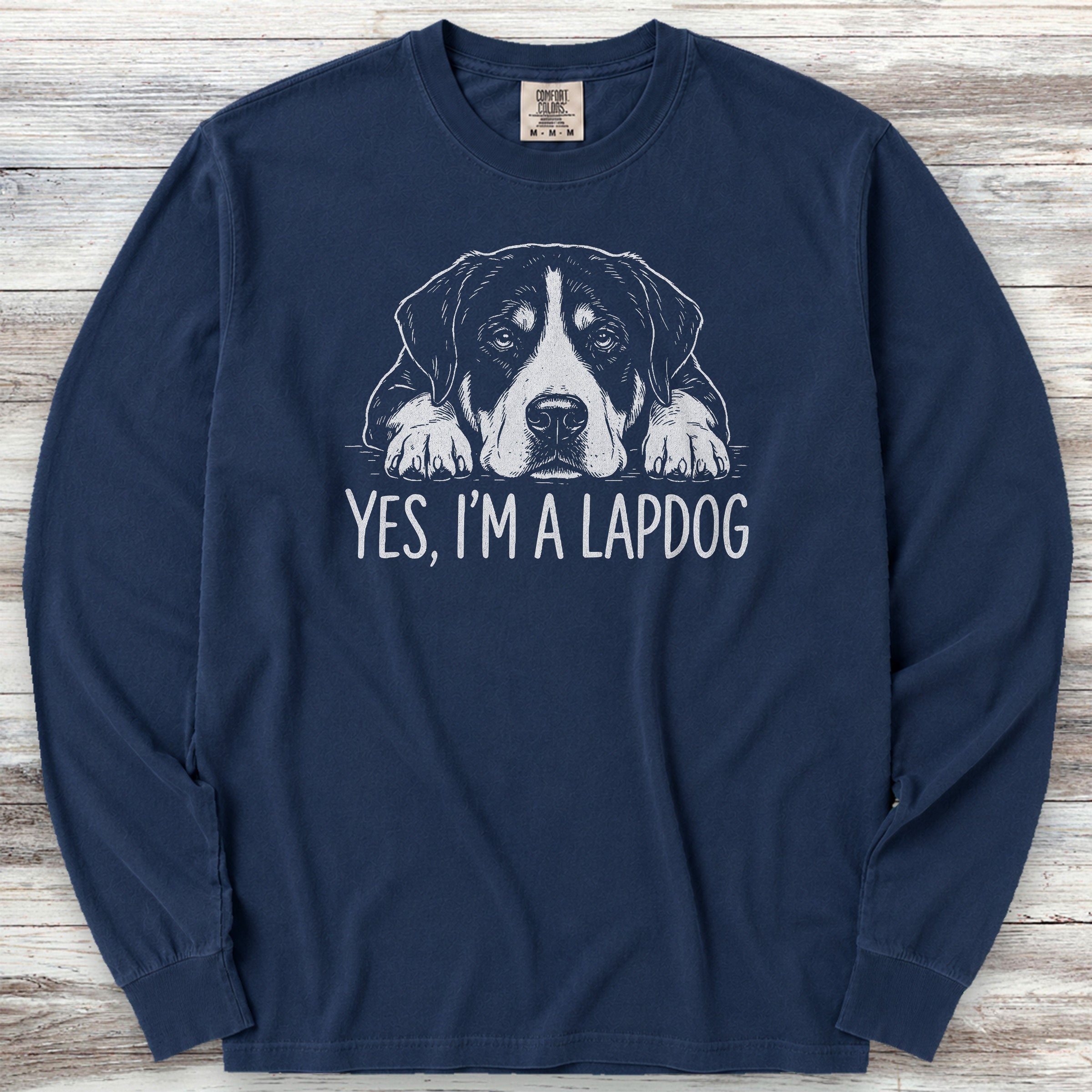 Swiss Mountain Dog Lap Dog Long Sleeve Tee - True Navy
