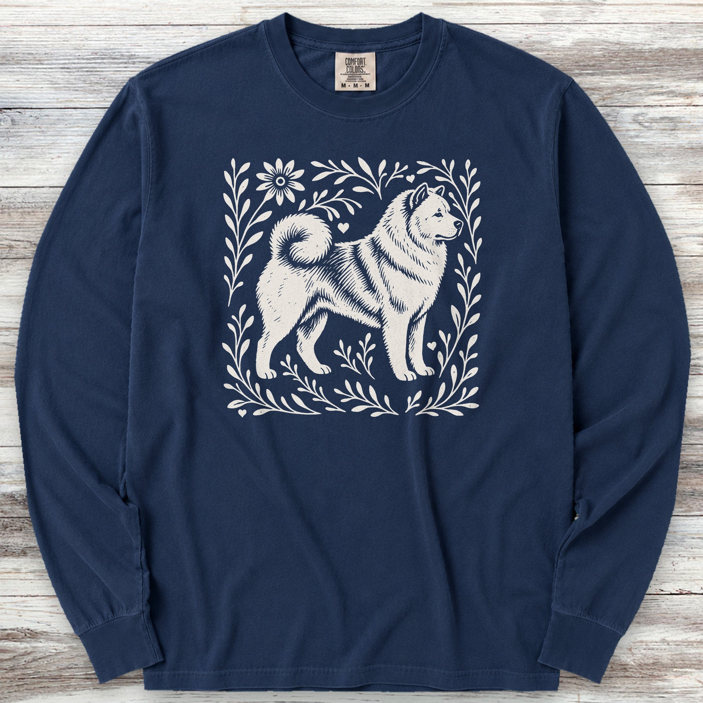 Akita Linocut Long Sleeve Tee - True Navy