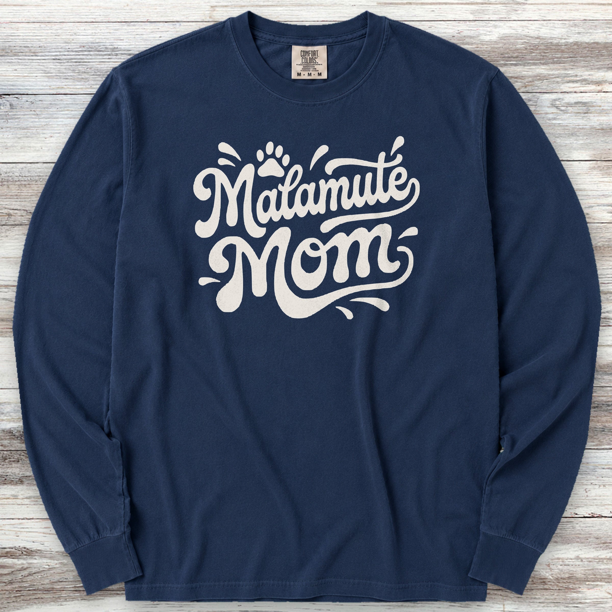 Alaskan Malamute Groovy Mom Long Sleeve Tee - True Navy