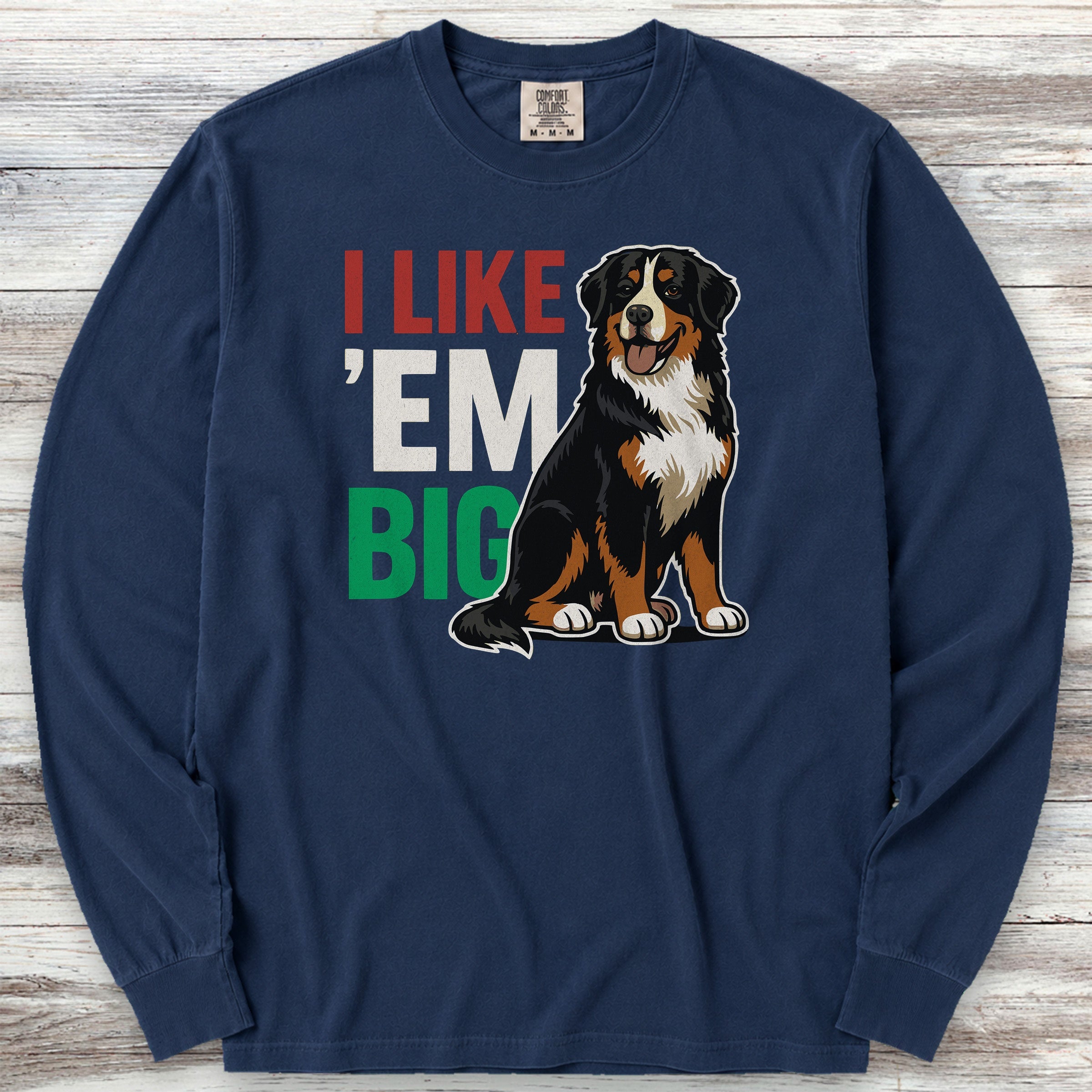 Bernese Mountain Dog Big Long Sleeve Tee - True Navy