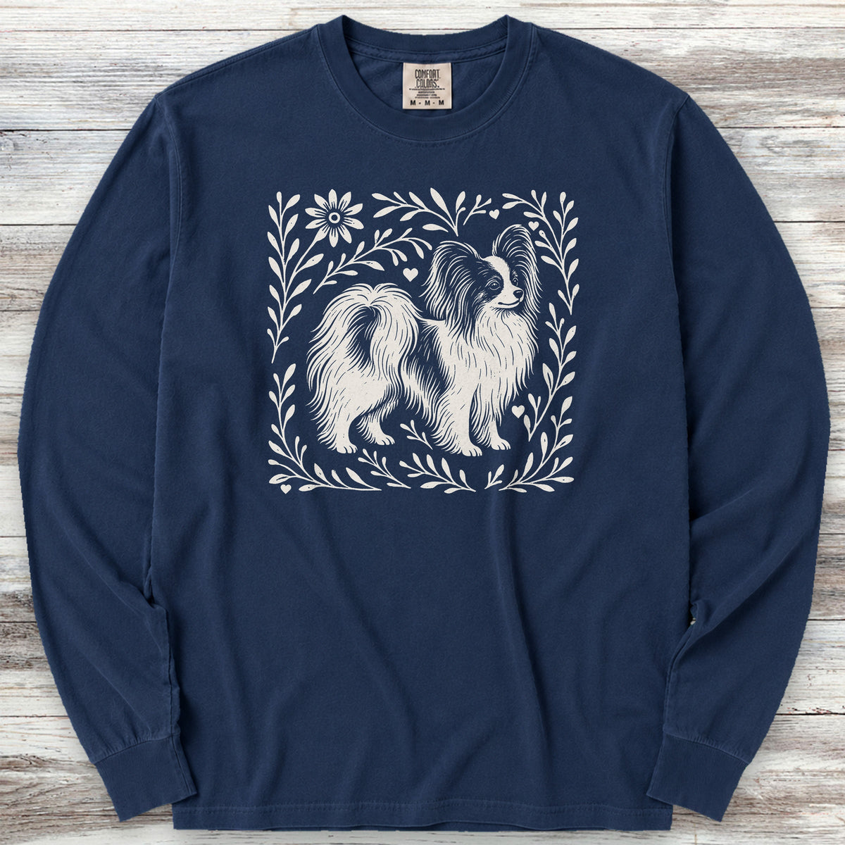 Papillon Linocut Long Sleeve Tee - True Navy