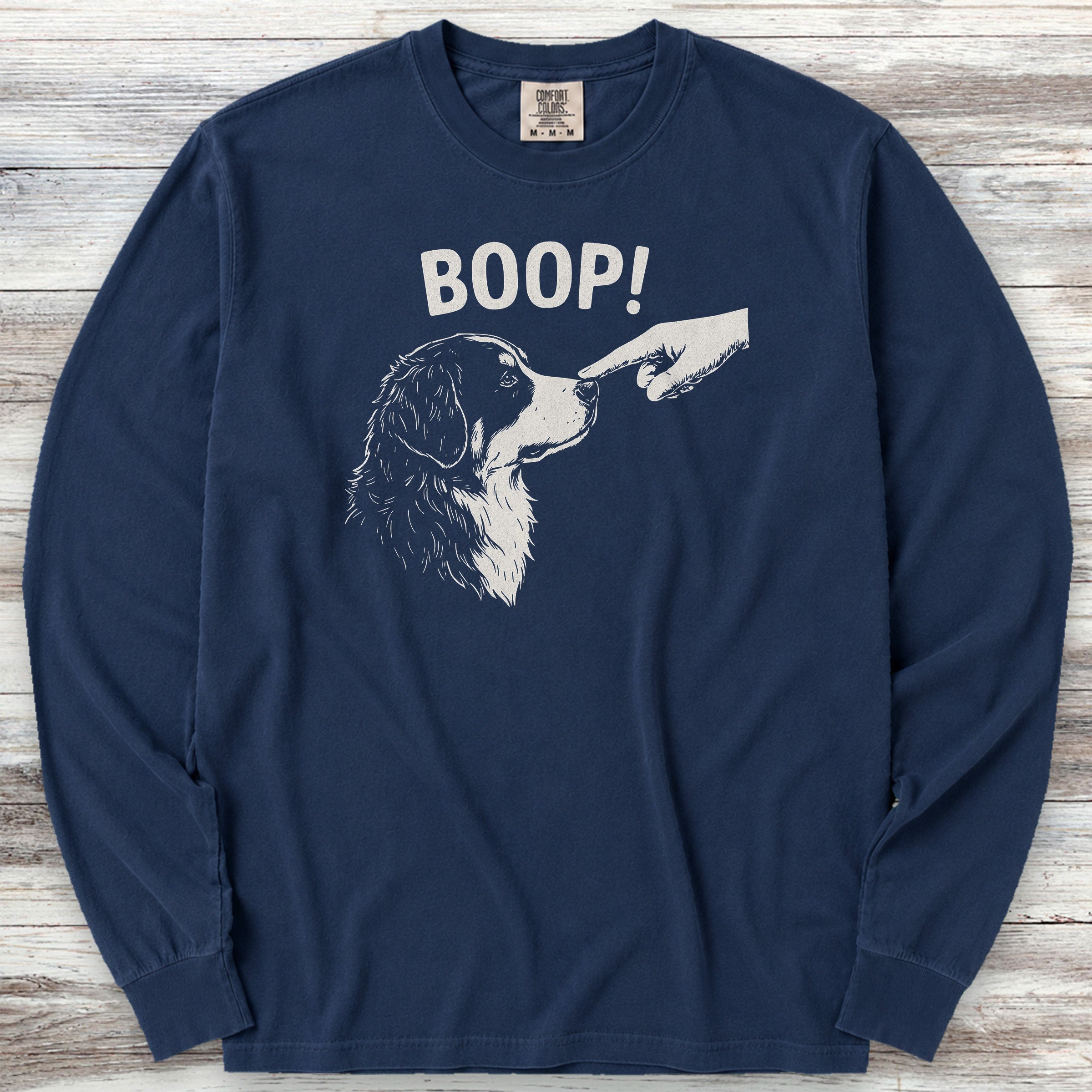 Bernese Mountain Dog BOOP! Long Sleeve Tee - True Navy