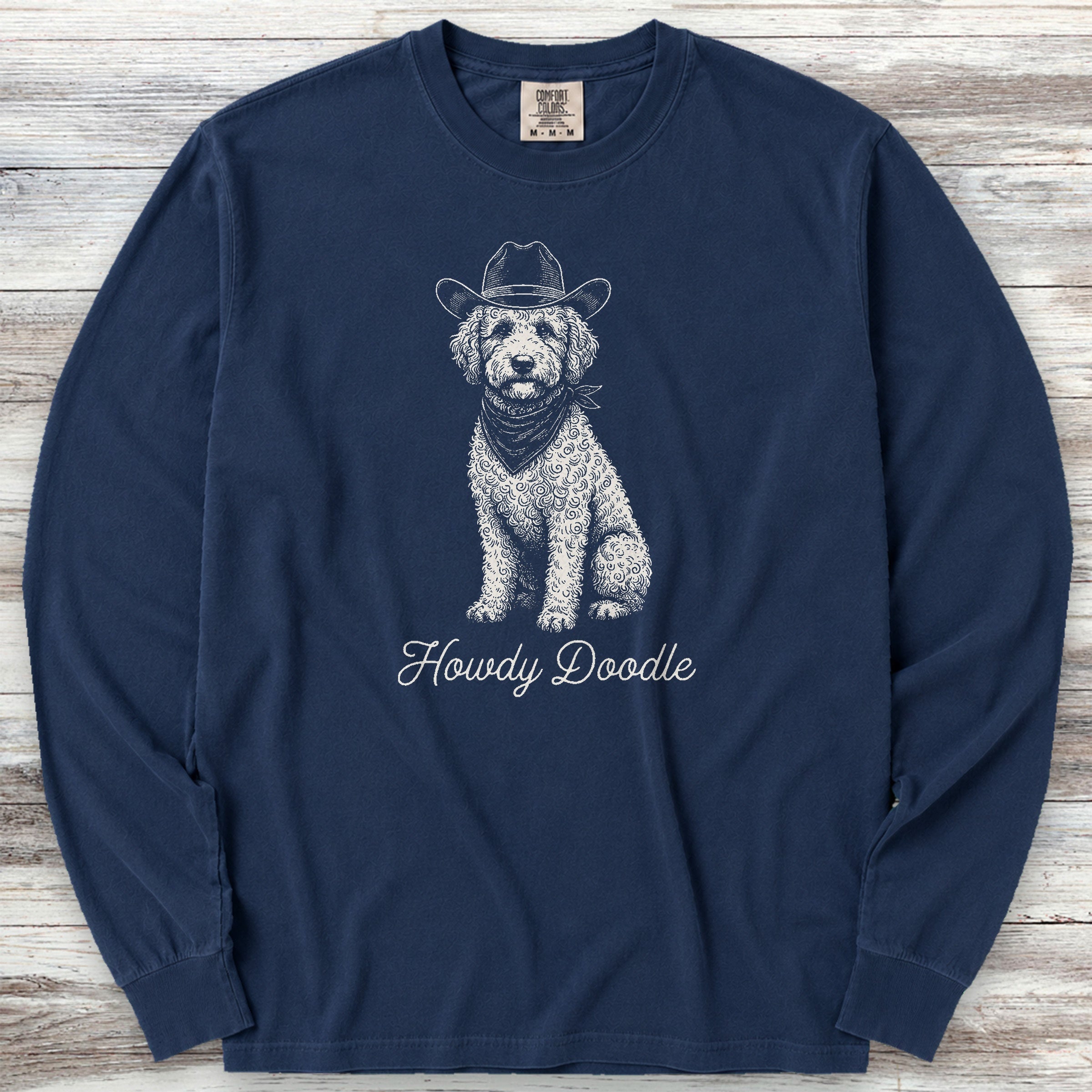 Labradoodle Howdy Doodle Long Sleeve Tee - True Navy