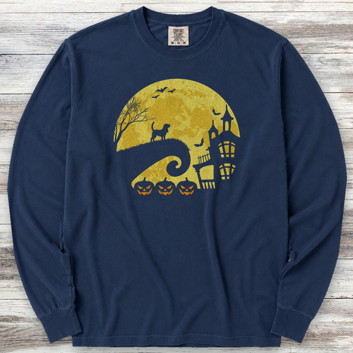 Beagle Halloween Moon Long Sleeve Tee - True Navy