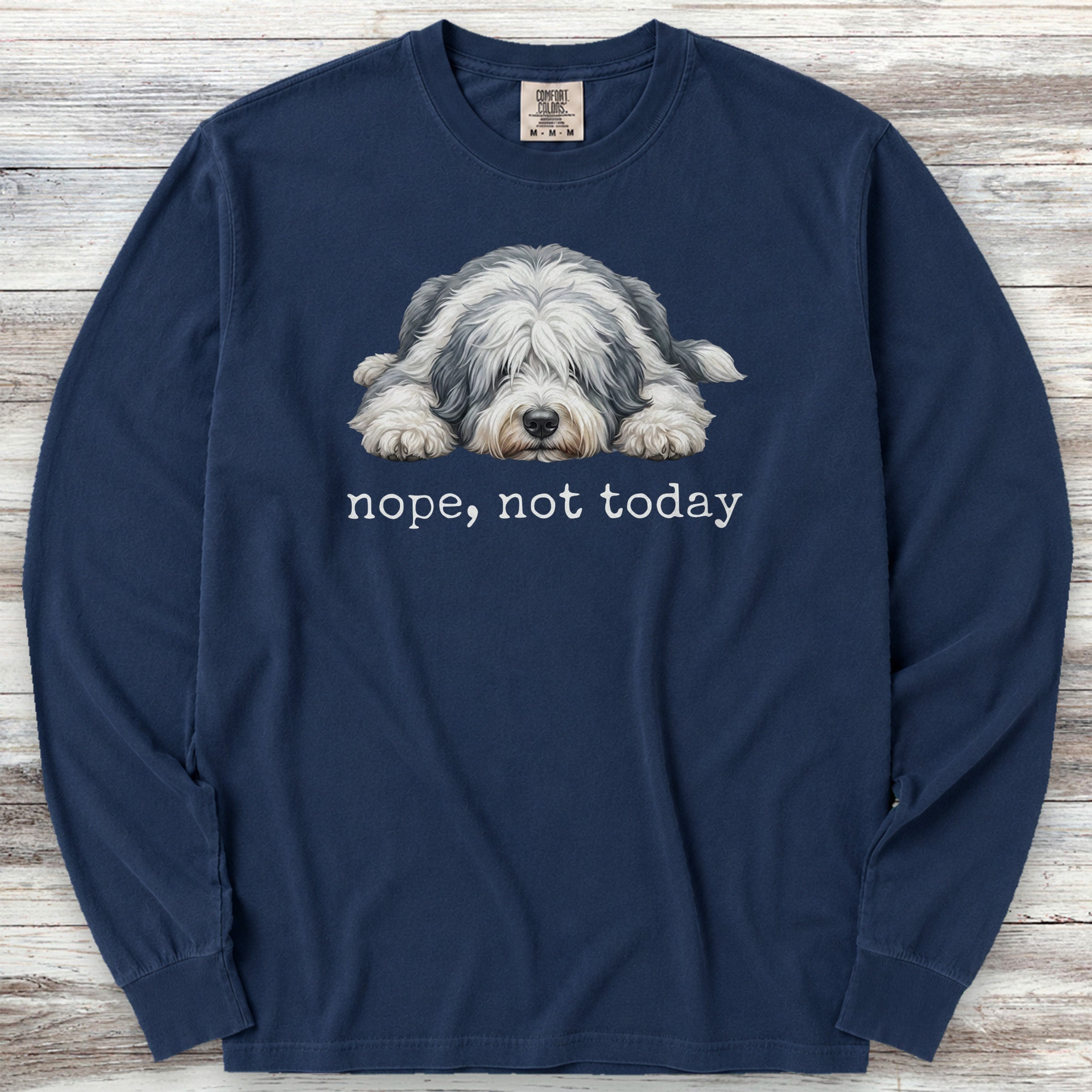 Old English Sheepdog Nope Long Sleeve Tee - True Navy
