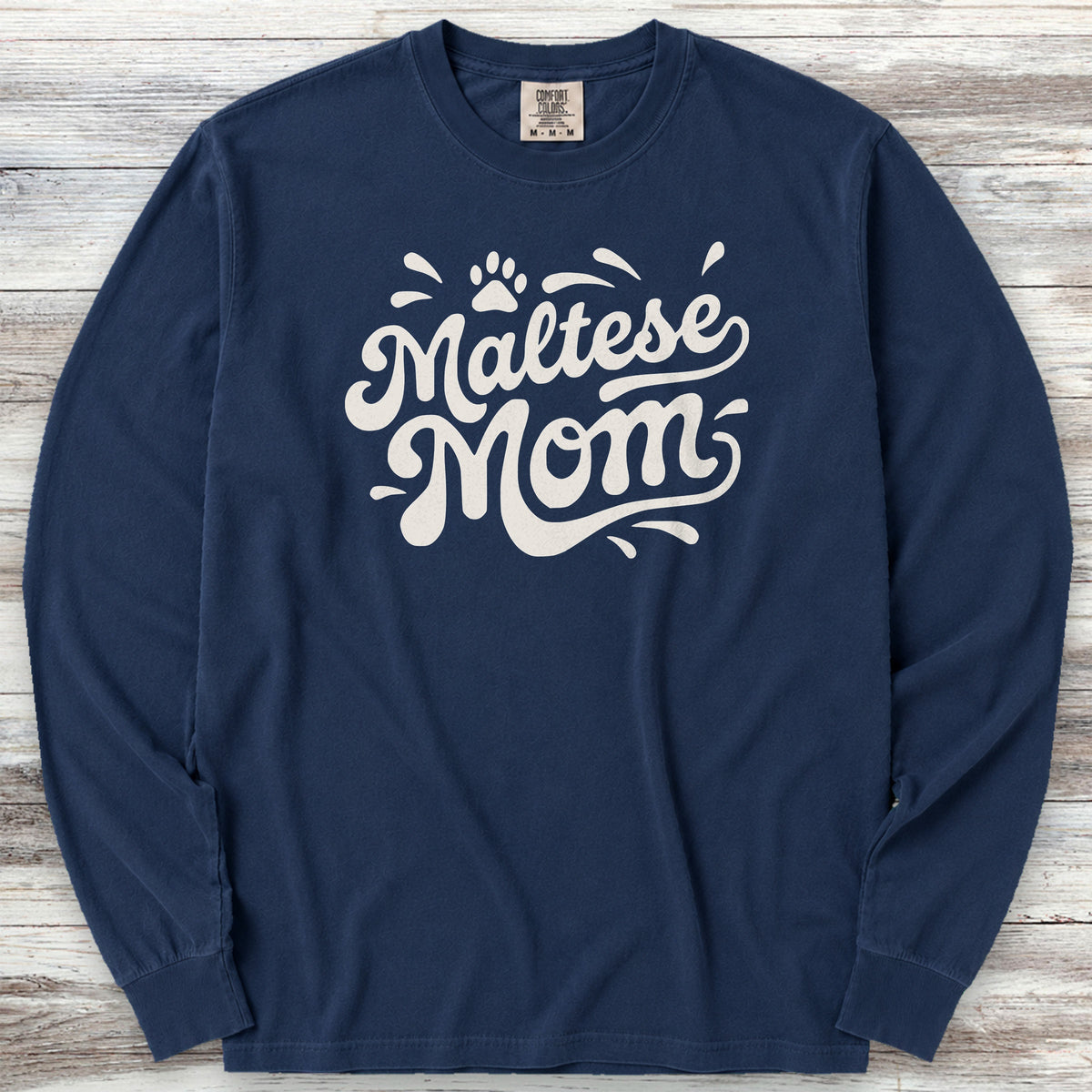 Maltese Groovy Mom Long Sleeve Tee - True Navy