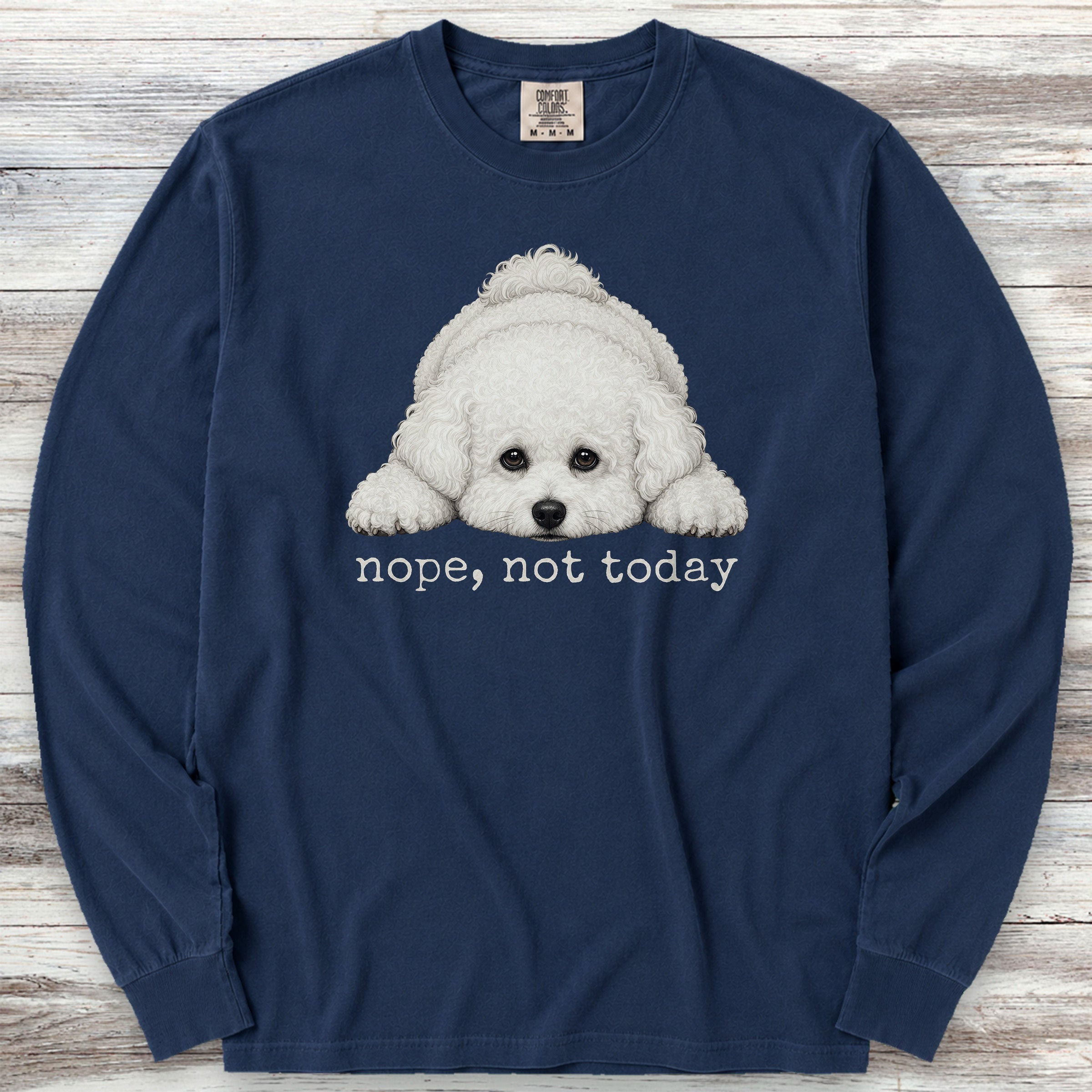 Bichon Frise Nope Long Sleeve Tee - True Navy