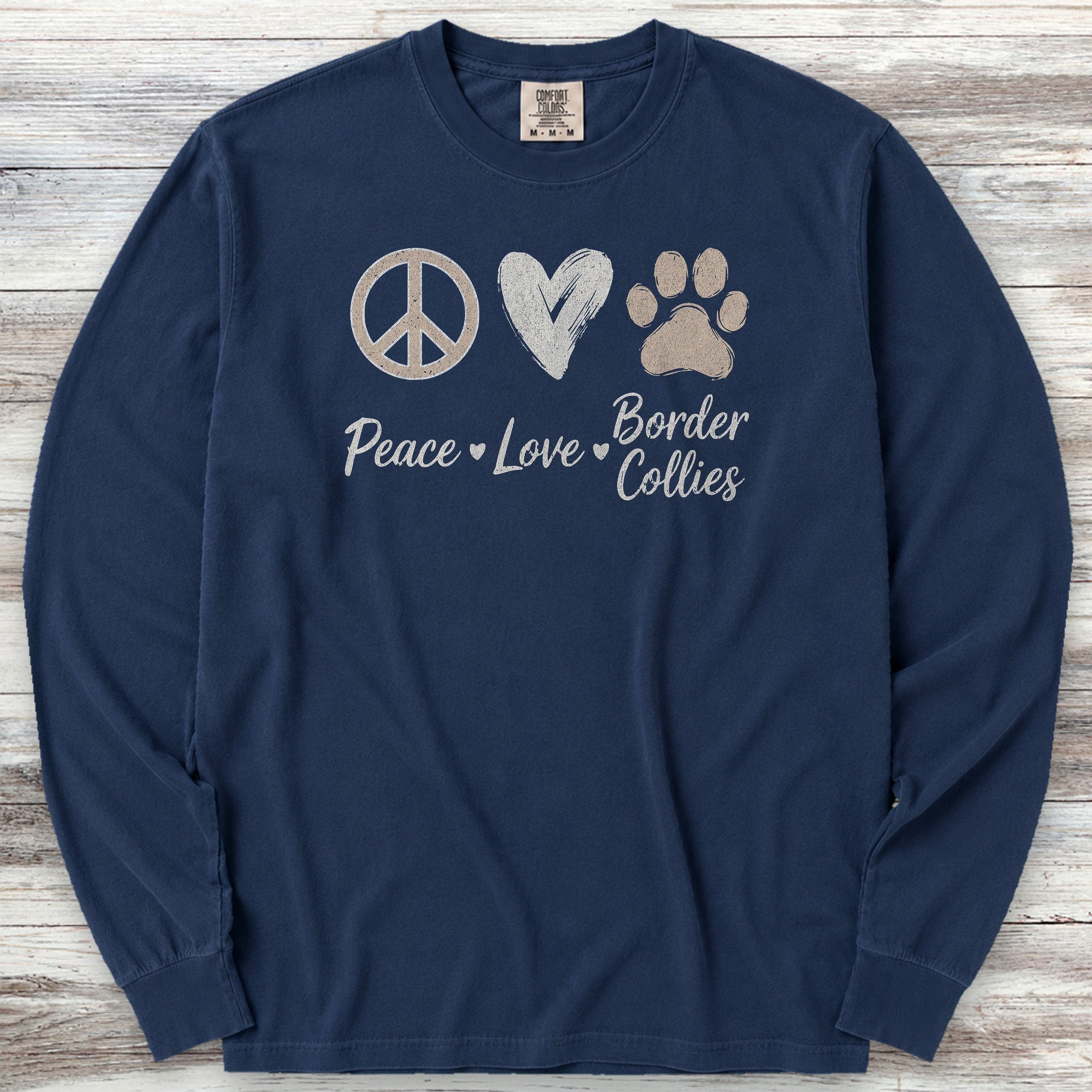 Border Collie Peace Long Sleeve Tee - True Navy