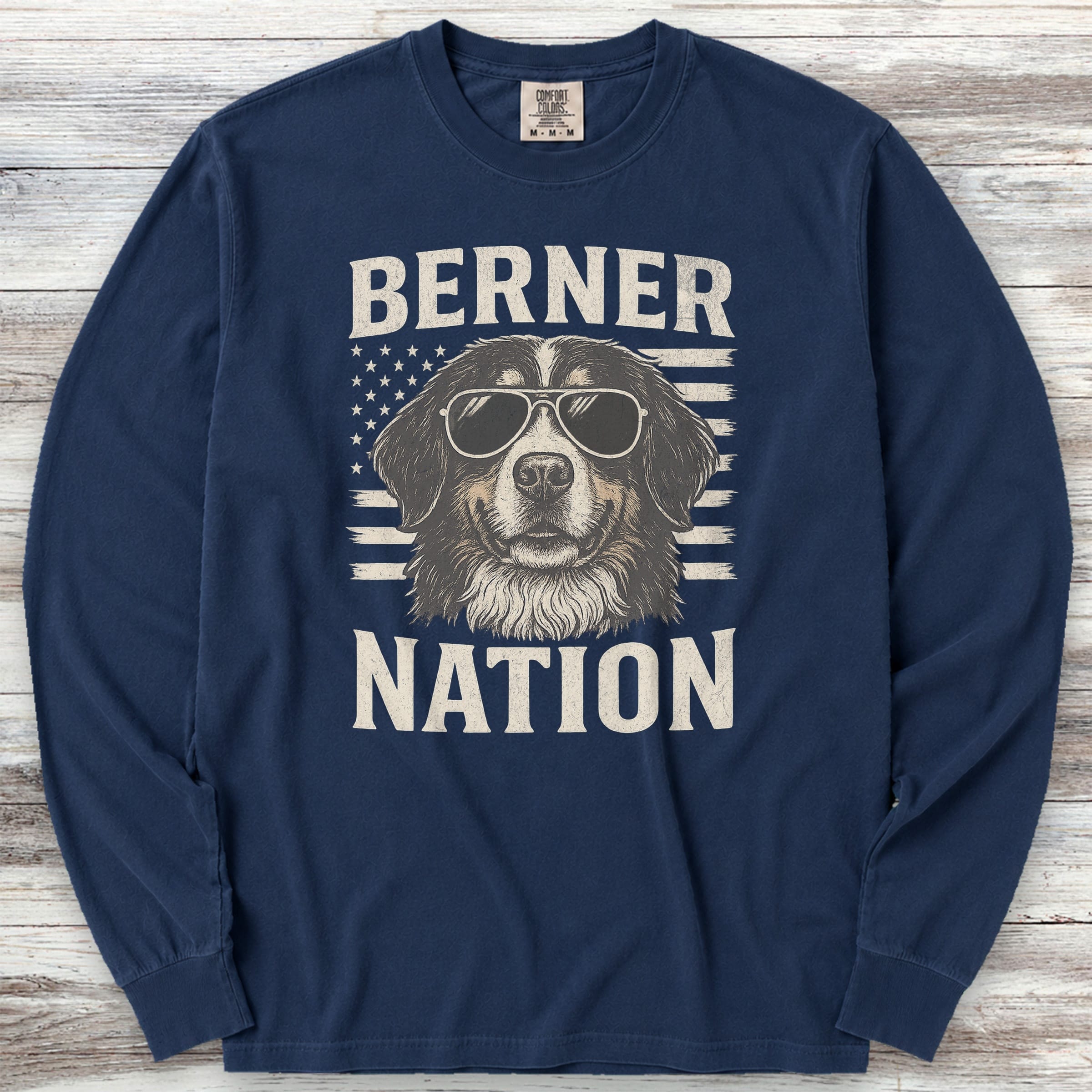 Bernese Mountain Dog Nation Long Sleeve Tee - True Navy