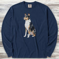 Smooth Collie Watercolor Long Sleeve Tee - True Navy