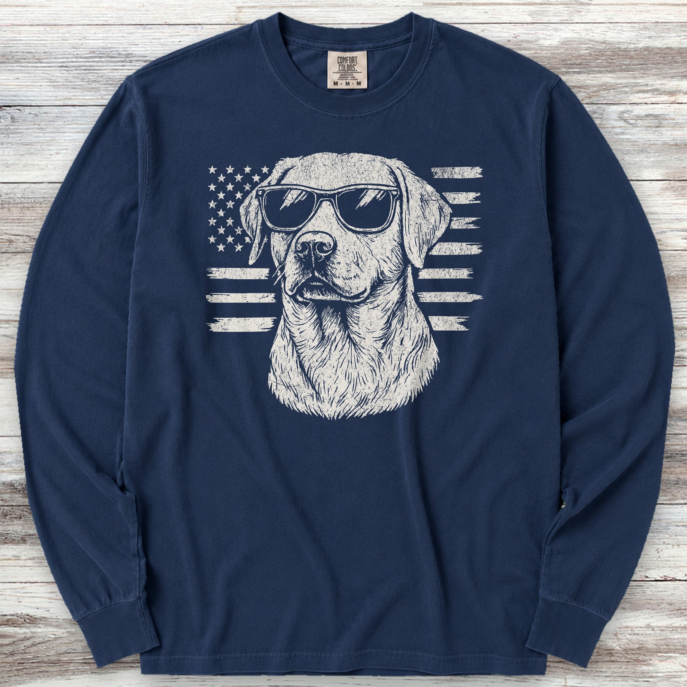 Labrador Retriever Flag Long Sleeve Tee - True Navy