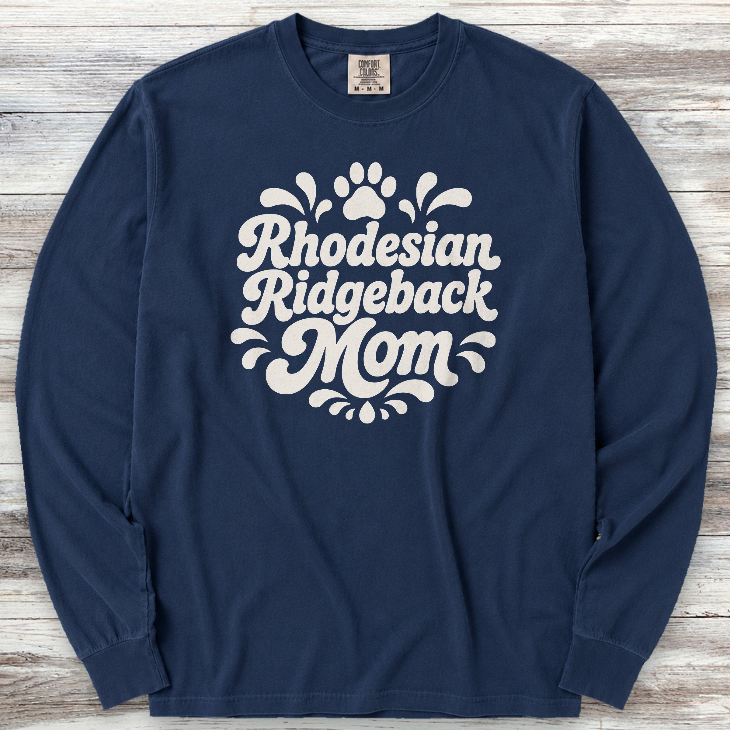 Rhodesian Ridgeback Groovy Mom Long Sleeve Tee - True Navy