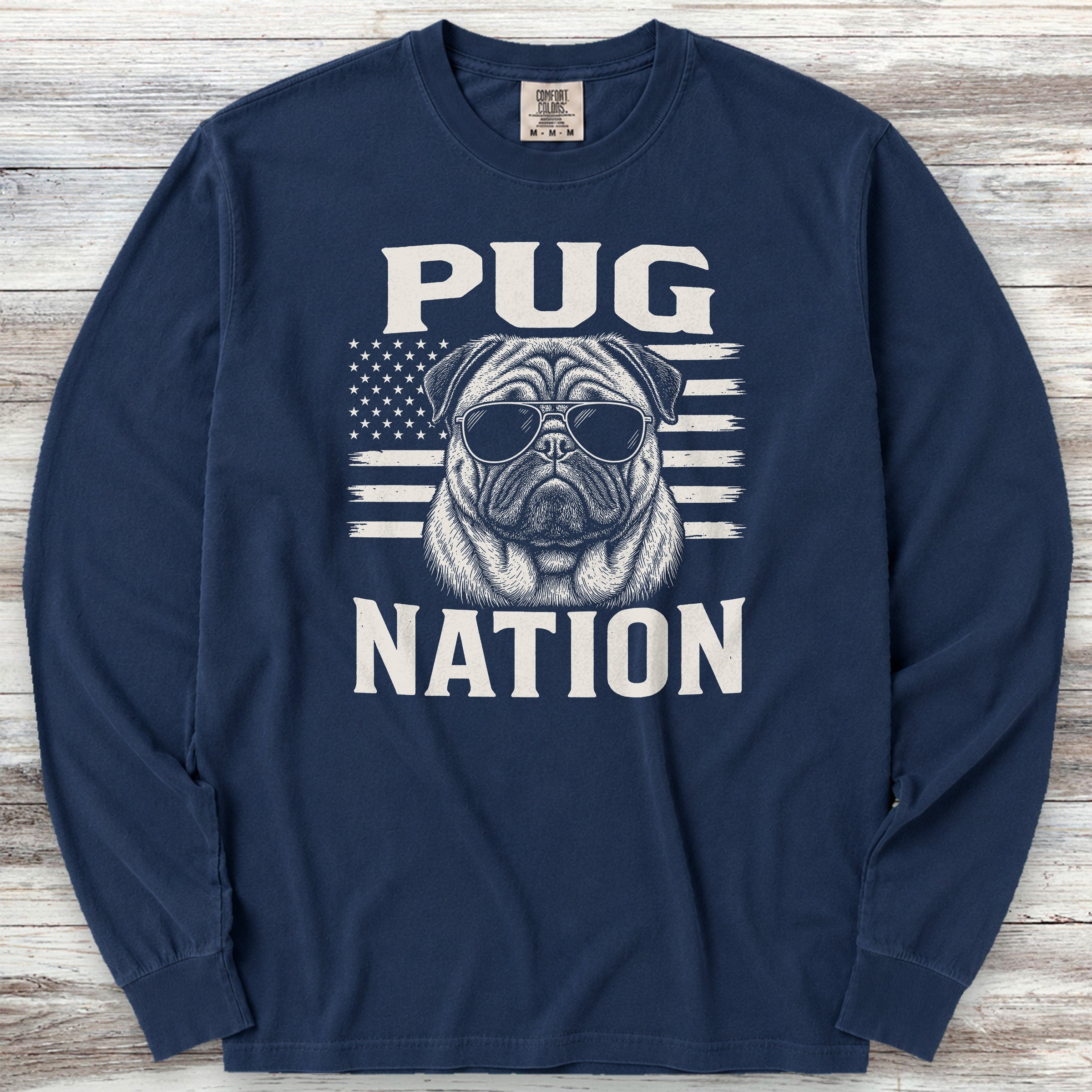 Pug Nation Long Sleeve Tee - True Navy
