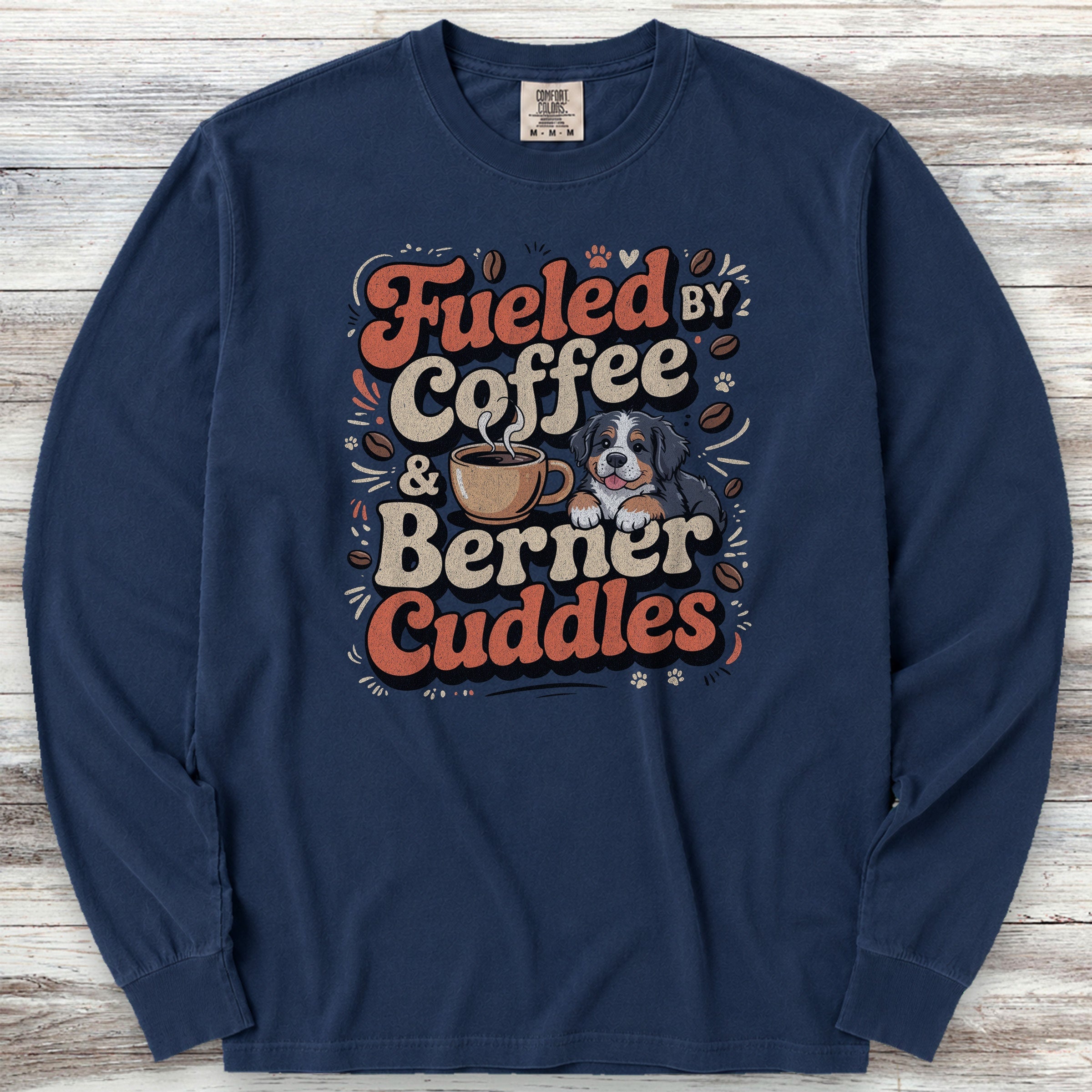 Bernese Mountain Dog Cuddles Long Sleeve Tee - True Navy