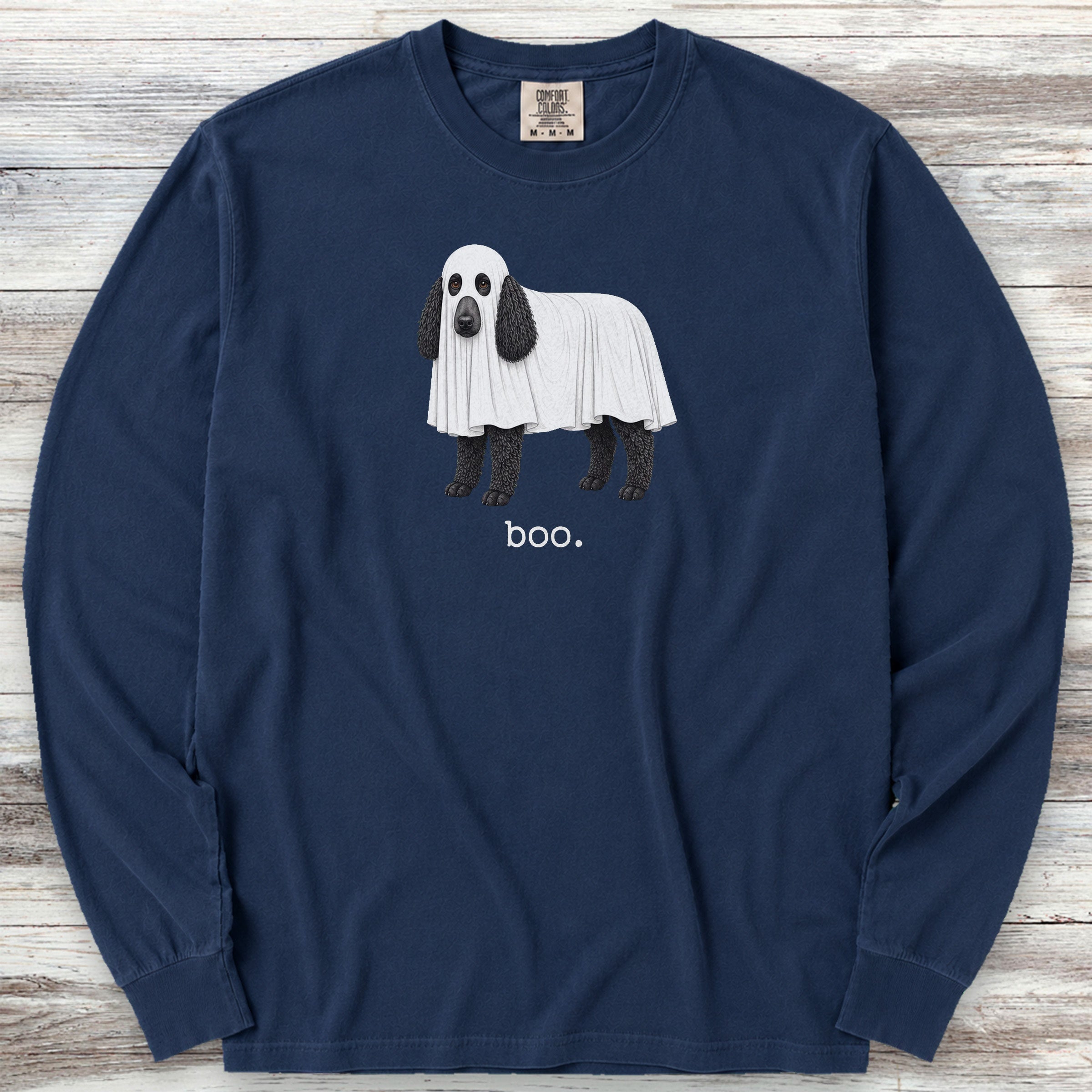 Poodle Black Boo Long Sleeve Tee - True Navy
