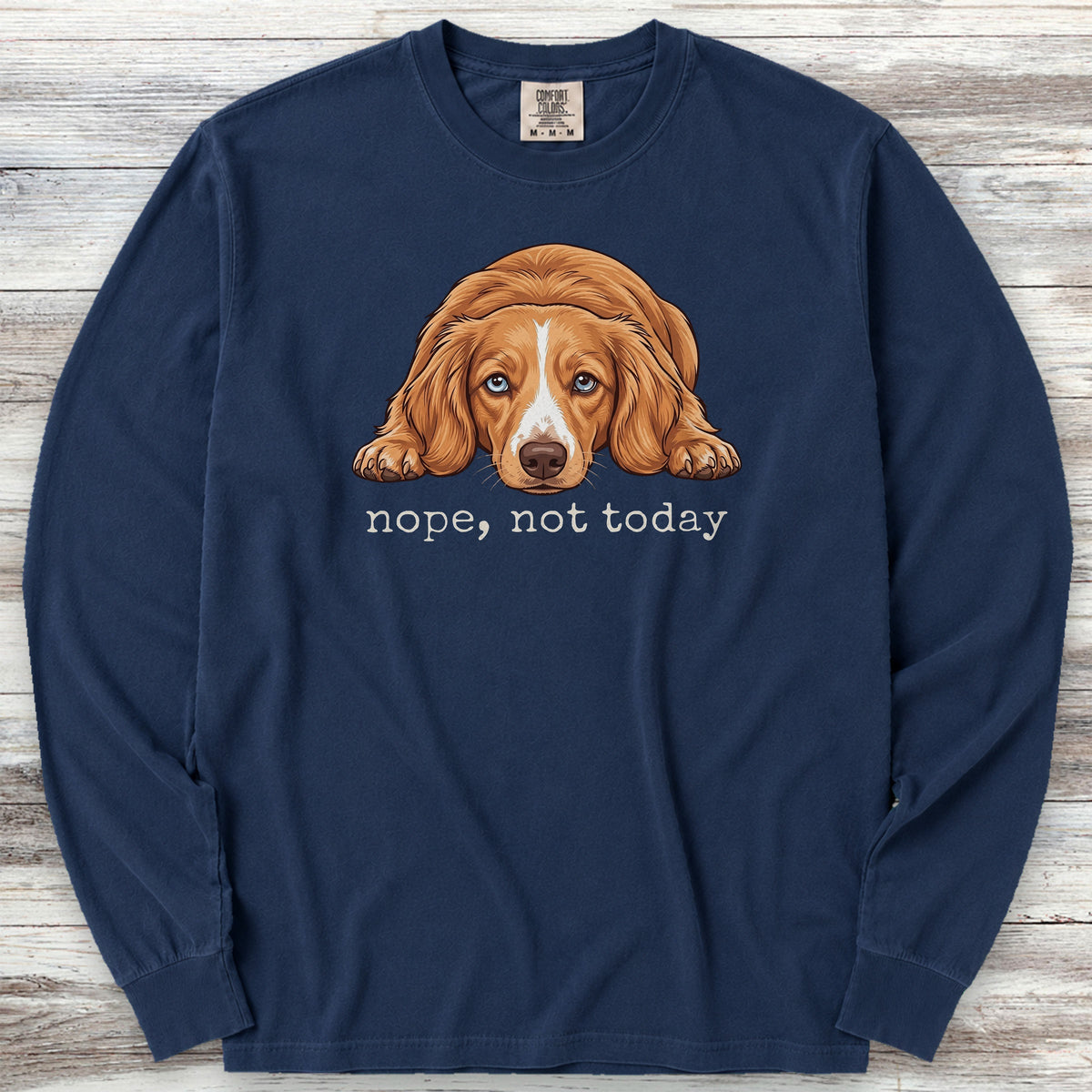 Dachshund Long Hair Red Piebald Nope Long Sleeve Tee - True Navy