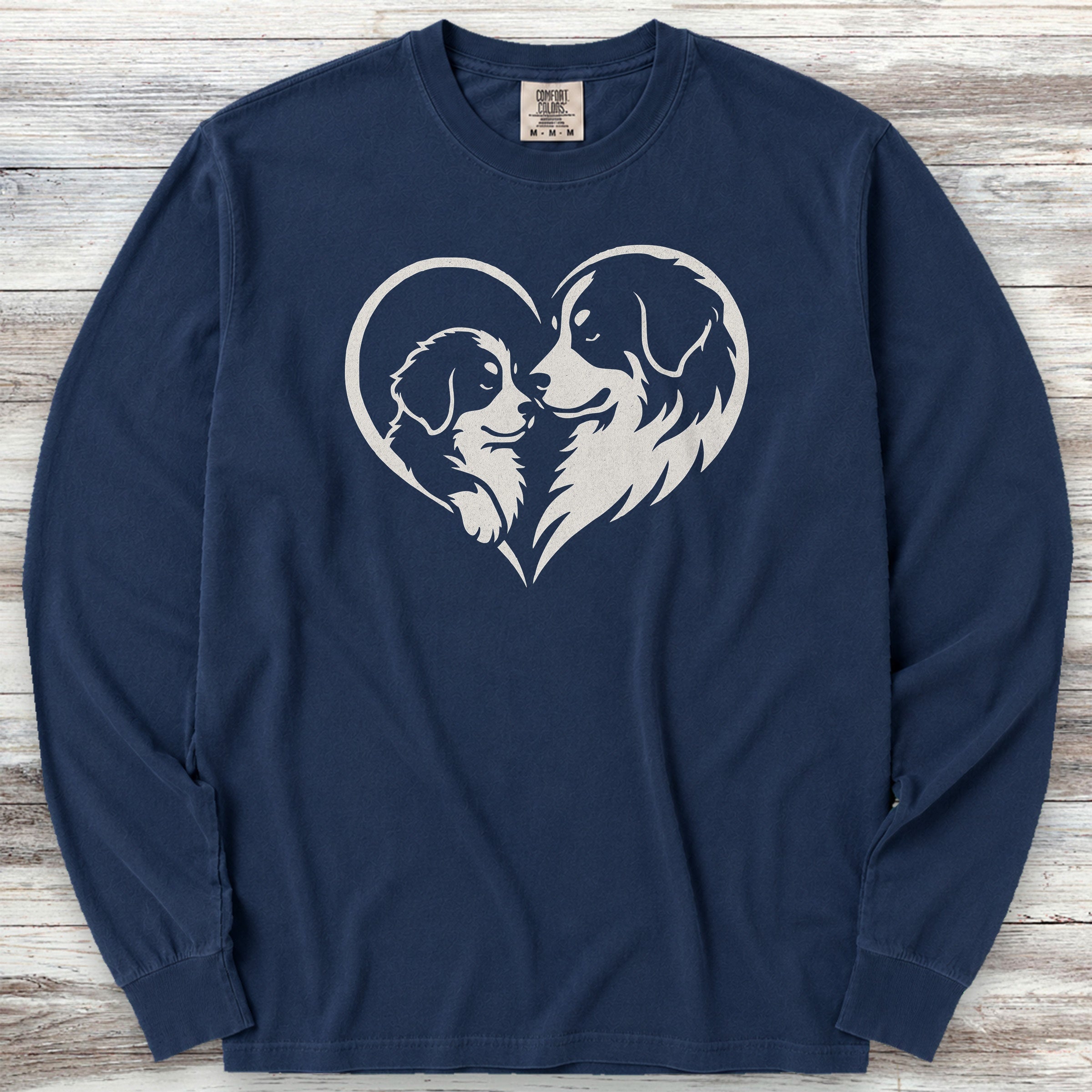 Bernese Mountain Dog Heart Bond Long Sleeve Tee - True Navy