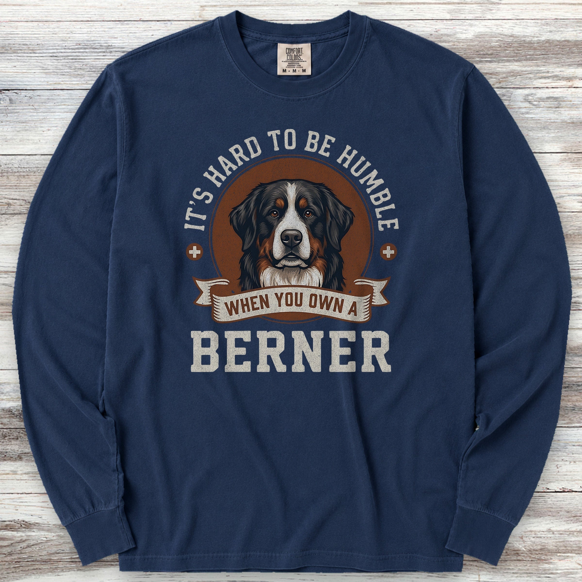Bernese Mountain Dog Humble Long Sleeve Tee - True Navy