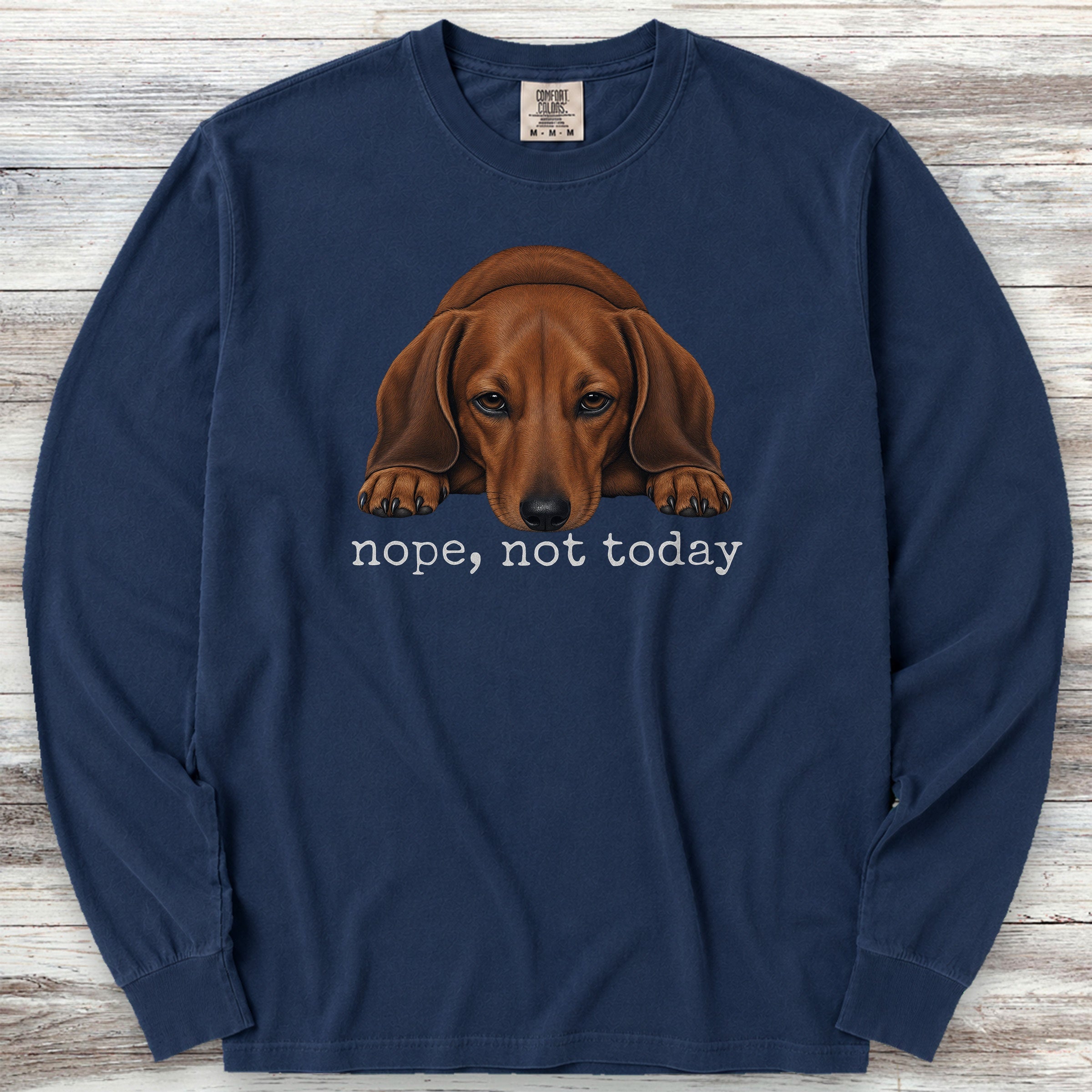 Dachshund Nope Long Sleeve Tee - True Navy